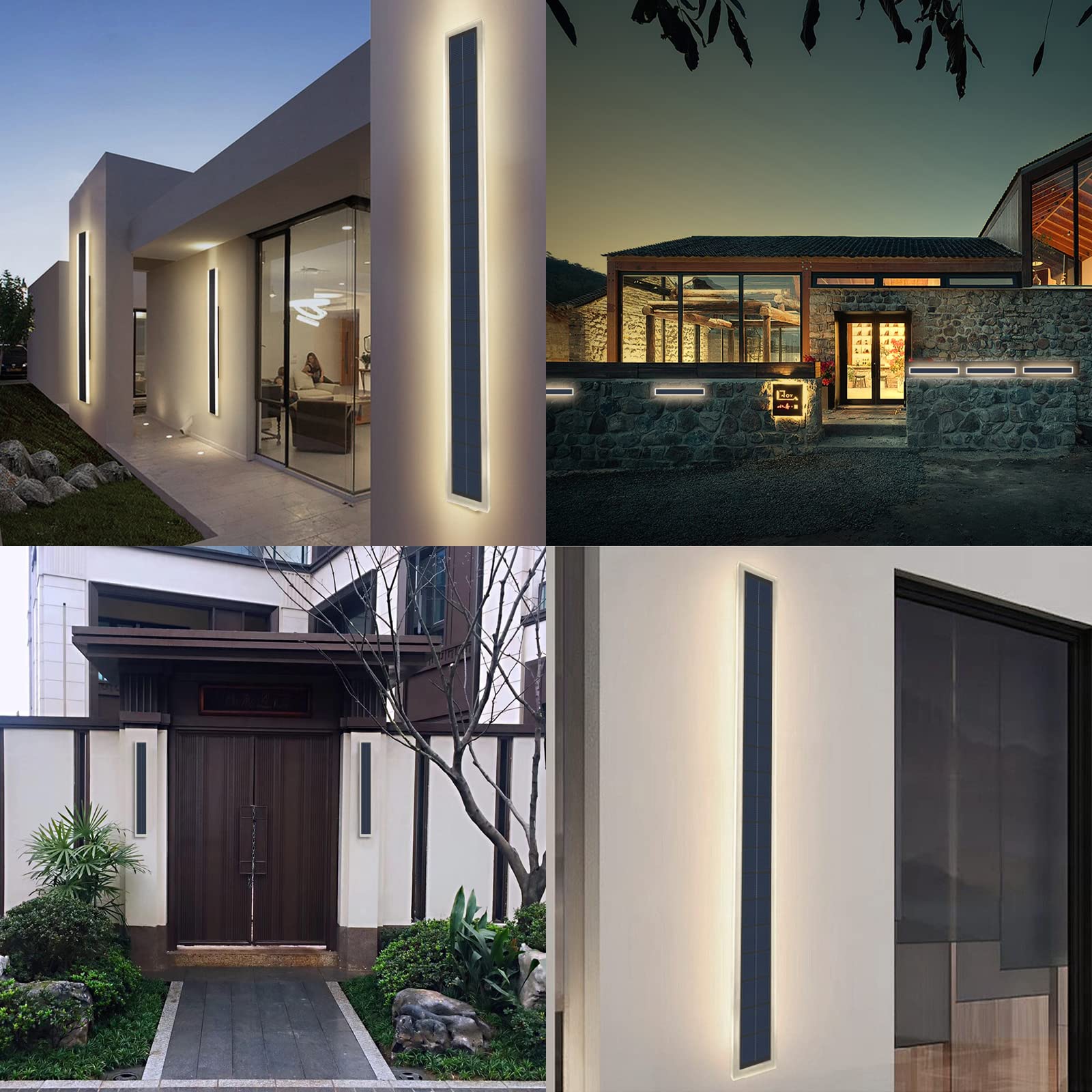 VOMI LED Zonnelampen voor Buiten Waterdicht IP65 Buitenlampen op Zonne-energie Zwarte Lange Wandlamp Warm Wit 10W 60cm Wandverlichting voor Buiten voor Huis Tuin Villa Patio Buitenmuren Verlichting