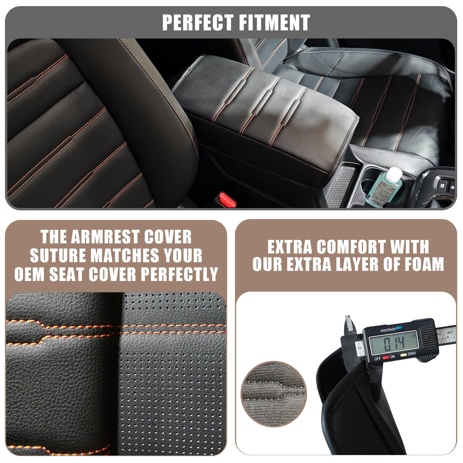 ANMOSVO Center Console Armrest Cover For Honda CR-V 2023-2026 - Vegan Leather Protector With Black Stitching