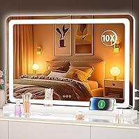 Vista 42 de Hasipu - Espejo de tocador con luces LED y altavoz Bluetooth, espejo iluminado de maquillaje de 32 x 22 pulgadas, con 3 modos regulables, puerto