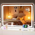 Hasipu Vanity Mirror with Lights, 31.5 x 20 LED Makeup Mirror, Lighted Makeup Mirror with Dimmable 3 Modes, Touch Screen Control Vanity Mirror Round White