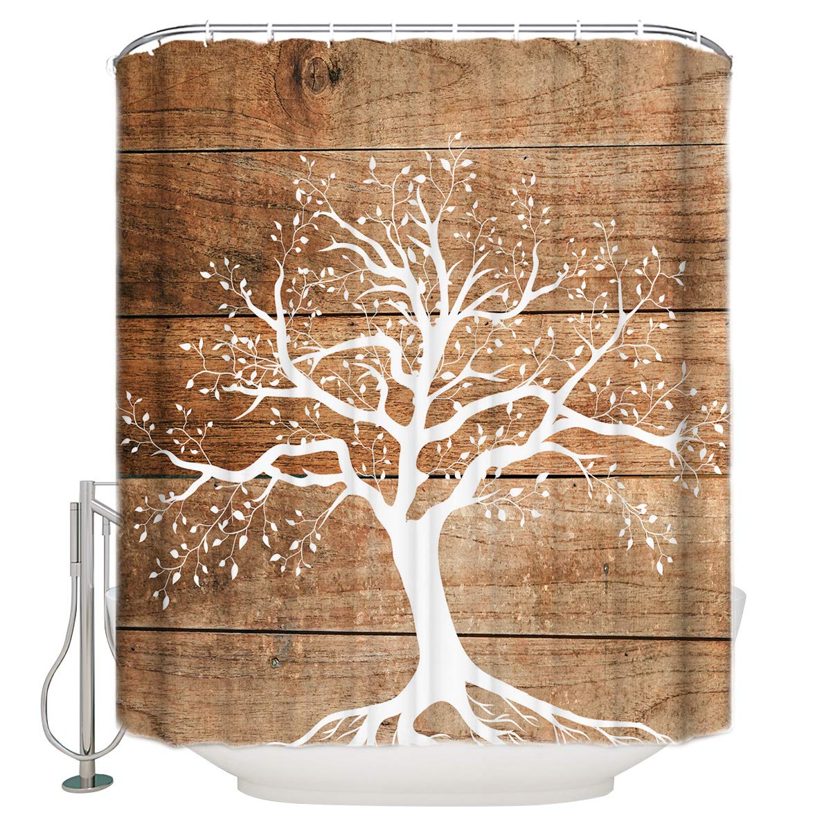 Bathroom Shower Curtains 48x72 Inch - Fabric Waterproof Curtain with Hooks Washable Bath Curtain - Tree of Life on Rustic Wood Board Shower Curtain Sets