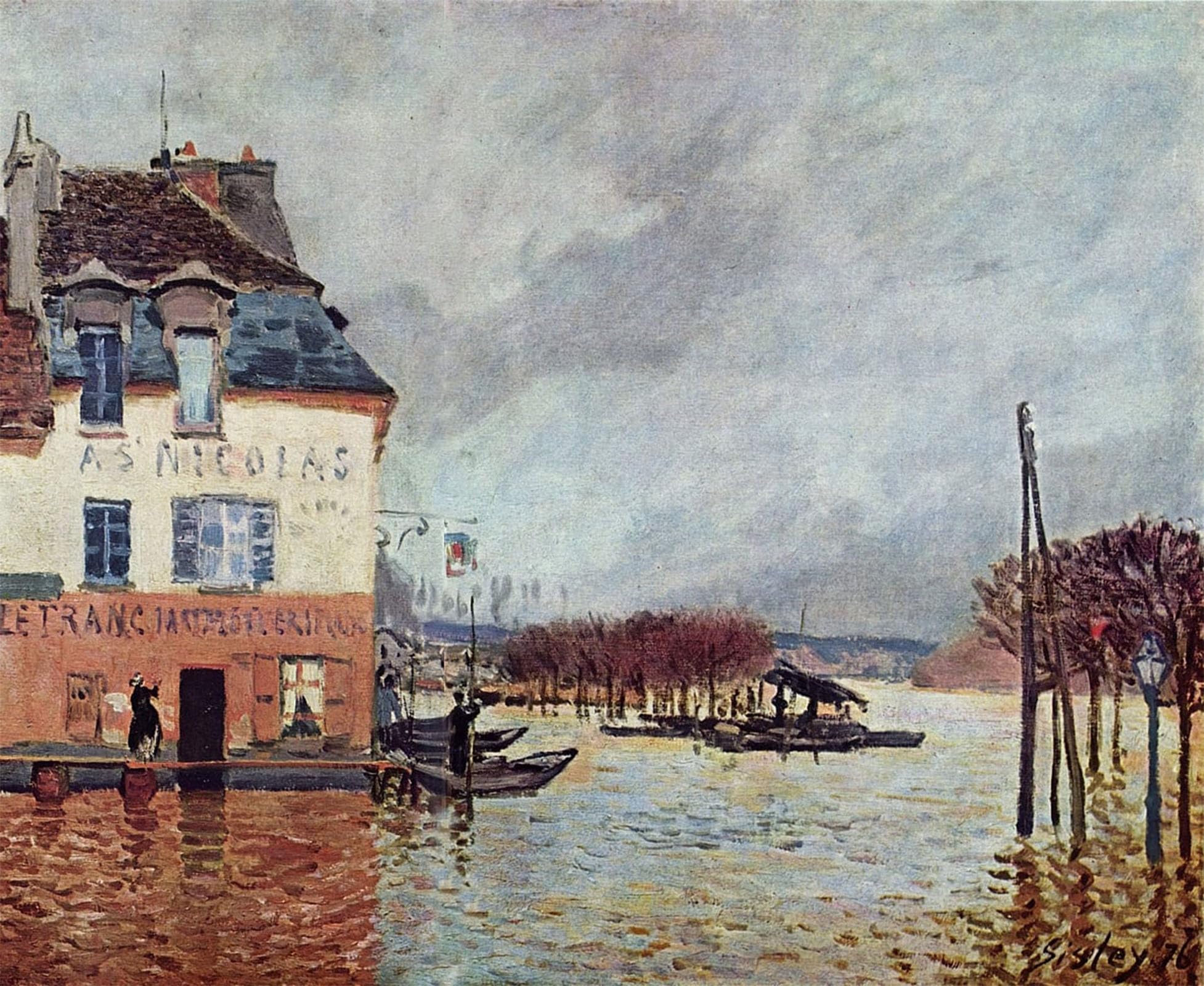 ARTXLXXBN Famous Prints Artwork Pictures Poster Painting Art Flooding in Port Marly by Alfred Sisle Artwork Landscape Pictures for Home Decor 60x90cm