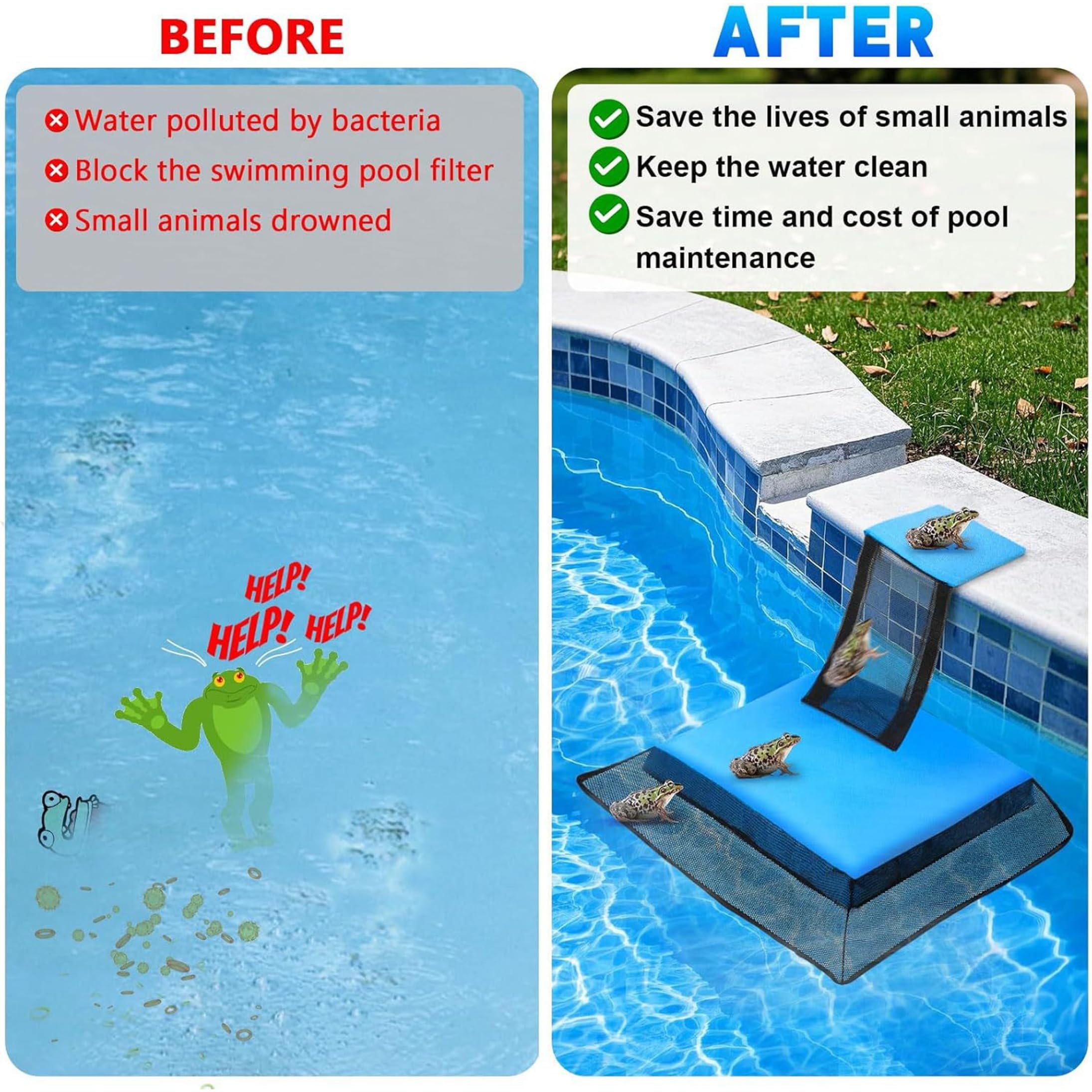 2-teilige wasserdichte Entenrampe für Pool, UV-beständiger Pool-Froschschutz und Tierfluchtrampe, Rettung für Kleintiere, Blau
