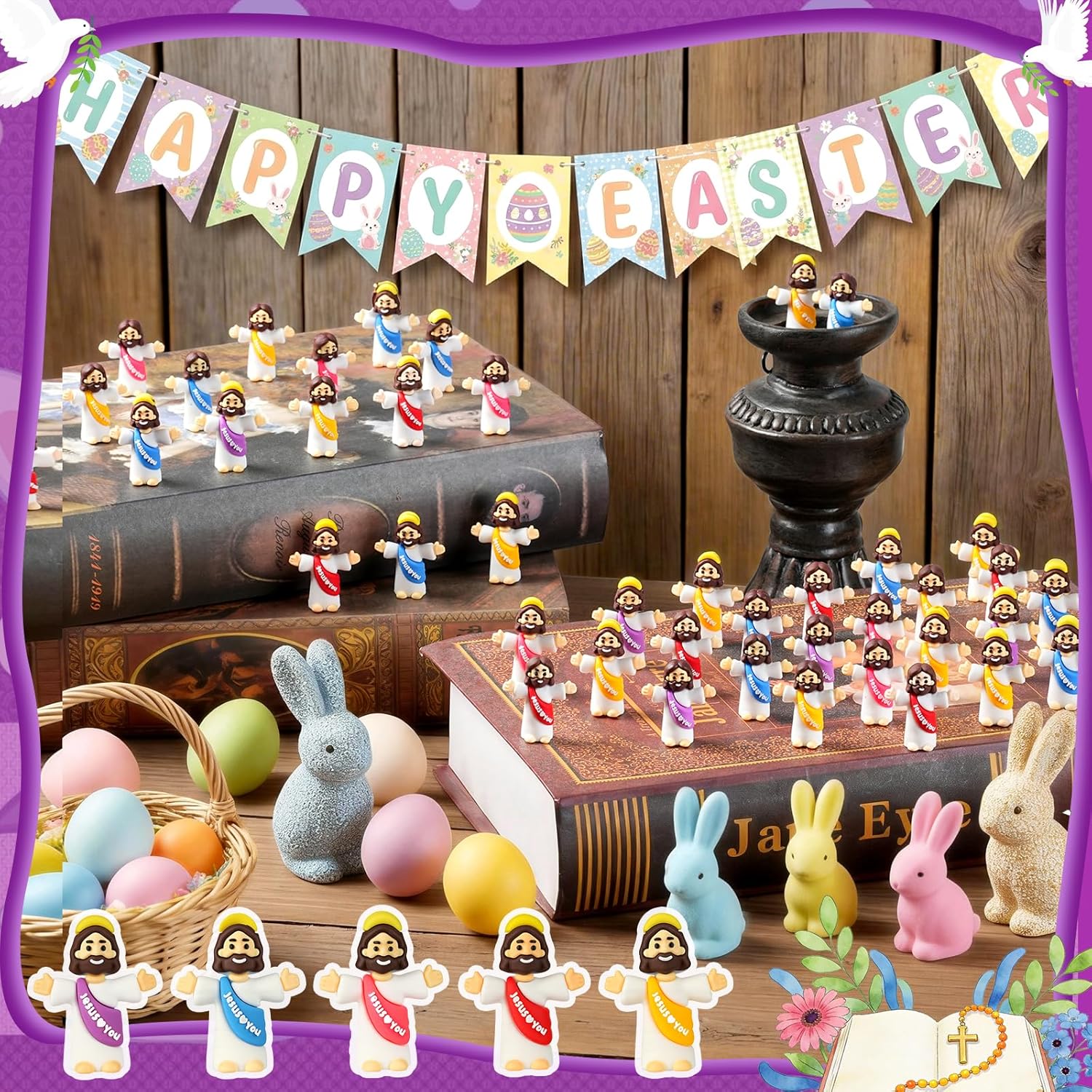 Little Jesus Figures Bulk,Multicolor Mini Jesus Figurines,Miniature Collectible Figurines Dolls-Jesus Loves You Figures for Easter Egg Stuffers Church Religious Gifts (100pcs-a) - Image 4