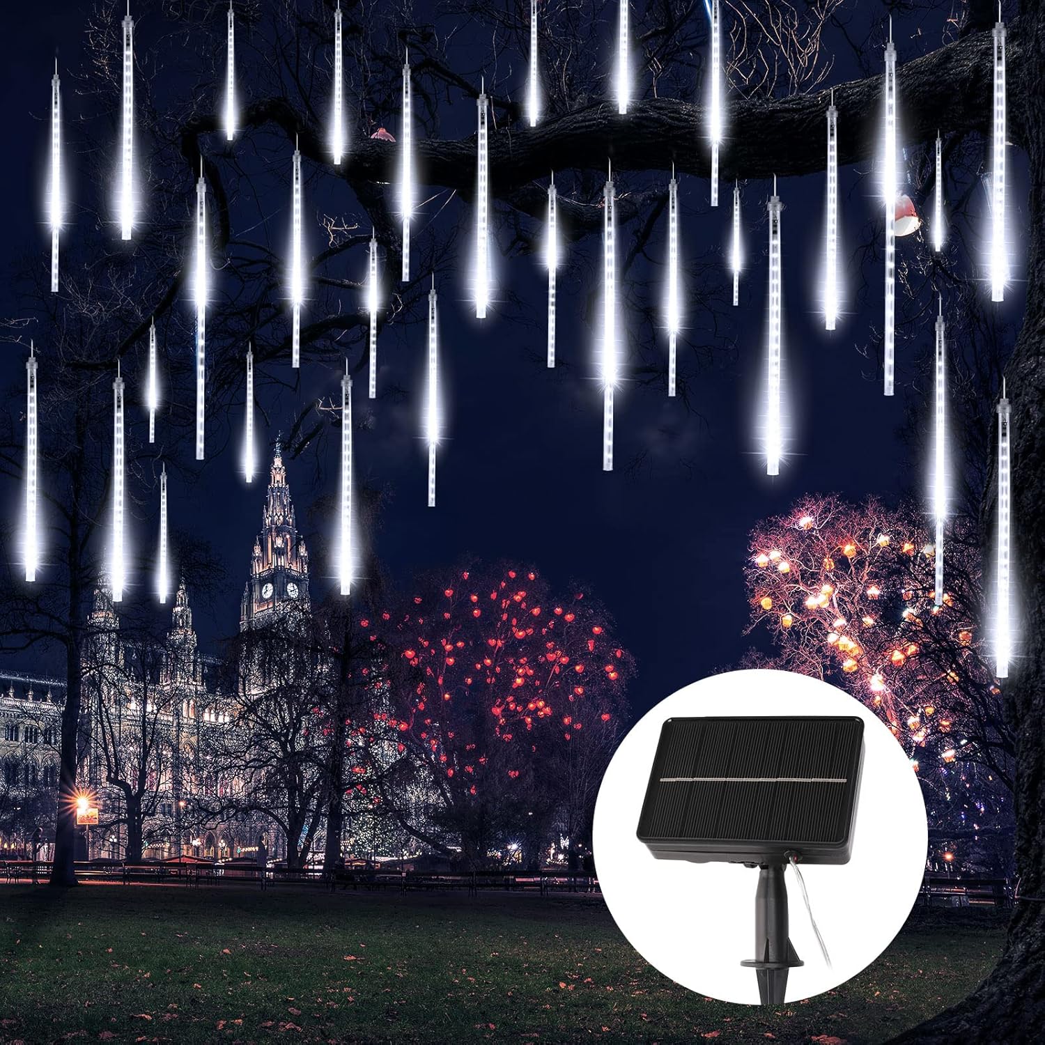 Meteor Shower Lights Solar Powered 12 inch 10 Tubes 240 LED Meteor