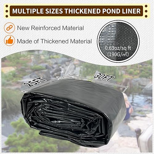 Miniatura 3 de Revestimiento de estanque grande reforzado de 25 x 30 pies, revestimientos de estanque KOI para estanques al aire libre, revestimiento de estanque