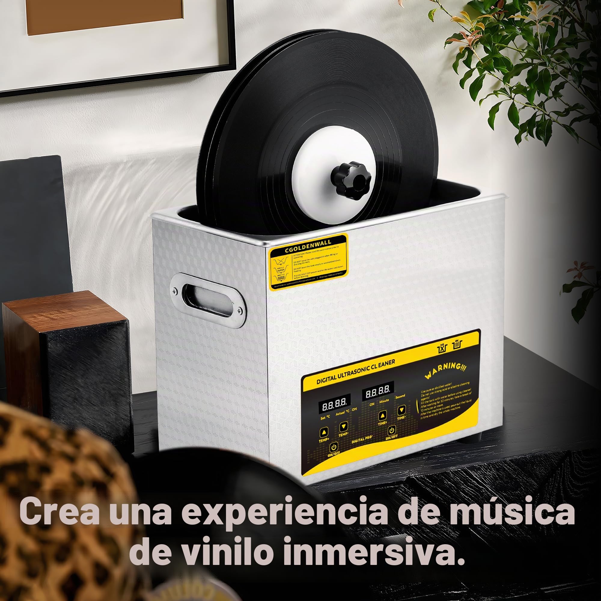 Limpiador Ultrasónico Para Discos 180W 6L Temporizador Digital de 0-30 Minutos y Rotación Automática para Discos de 7/10/12" No Daña la Superficie del Sisco (Rejilla y Cesta de Secado incluidas)