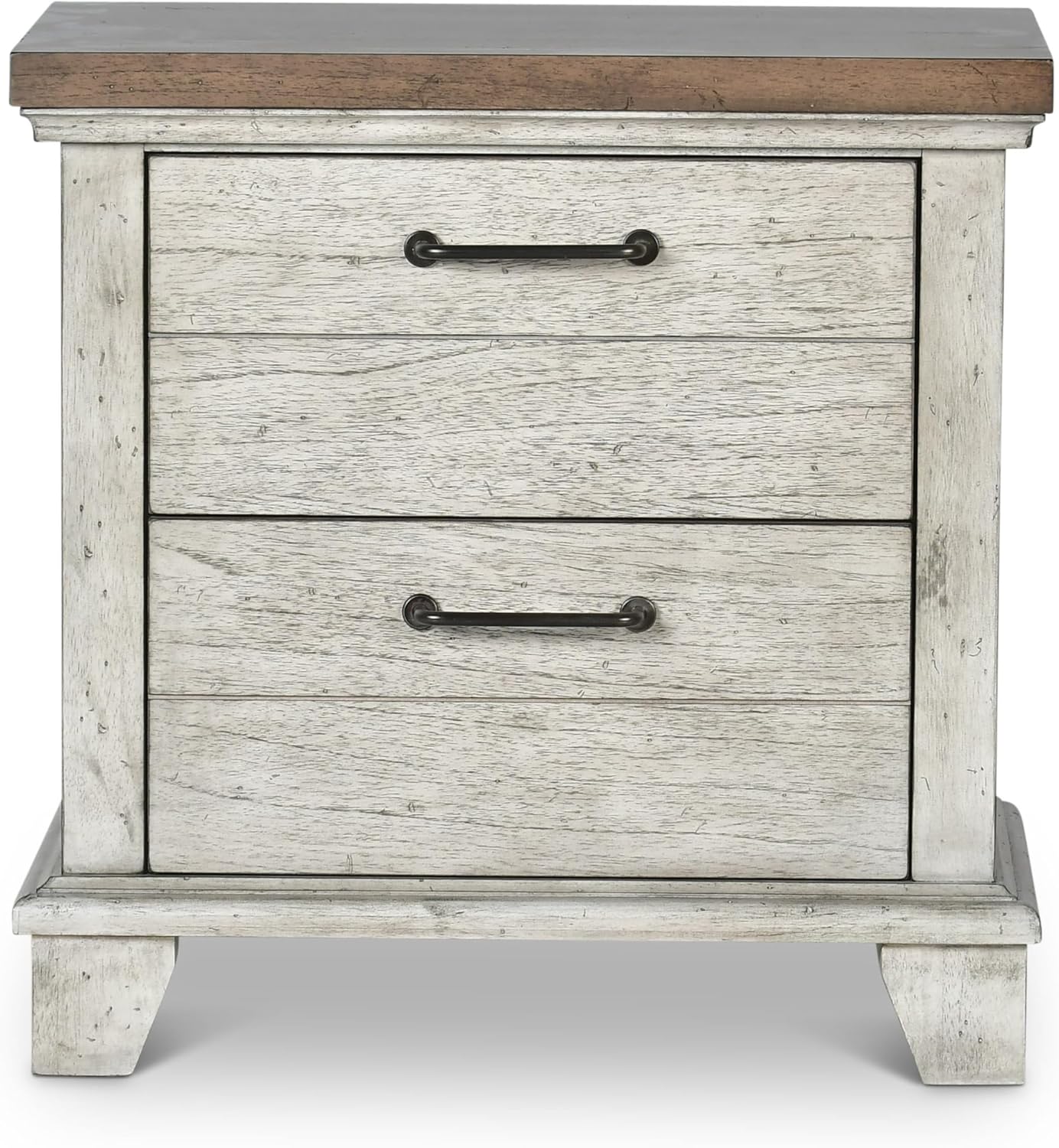 Steve Silver Furniture Bear Creek Nightstand, 28-Inch Height, Rustic/Farmhouse Design, Deep Drawers, Storage, Two Drawers, White Smoke Finish, Bedroom, 17" D x 28" W x 28.5" H, White