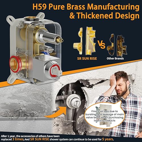 Miniatura 4 de Sistema de ducha montado a la pared, cromado, pulido, de lujo, para cuarto de baño, de SR Sun Rise