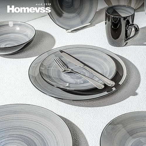 Miniatura 4 de Juego de vajilla de gres Sonoma de 16 piezas, negro + gris moteado con lavado giratorio