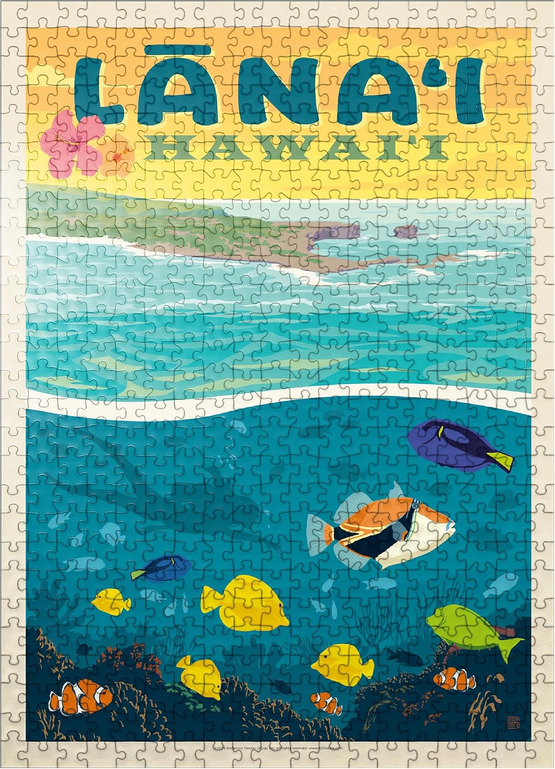 MyPuzzle Hawaii: Lānaʻi (Tropical Fish), Vintage Poster - Premium 500 Piece Jigsaw Puzzle for Adults