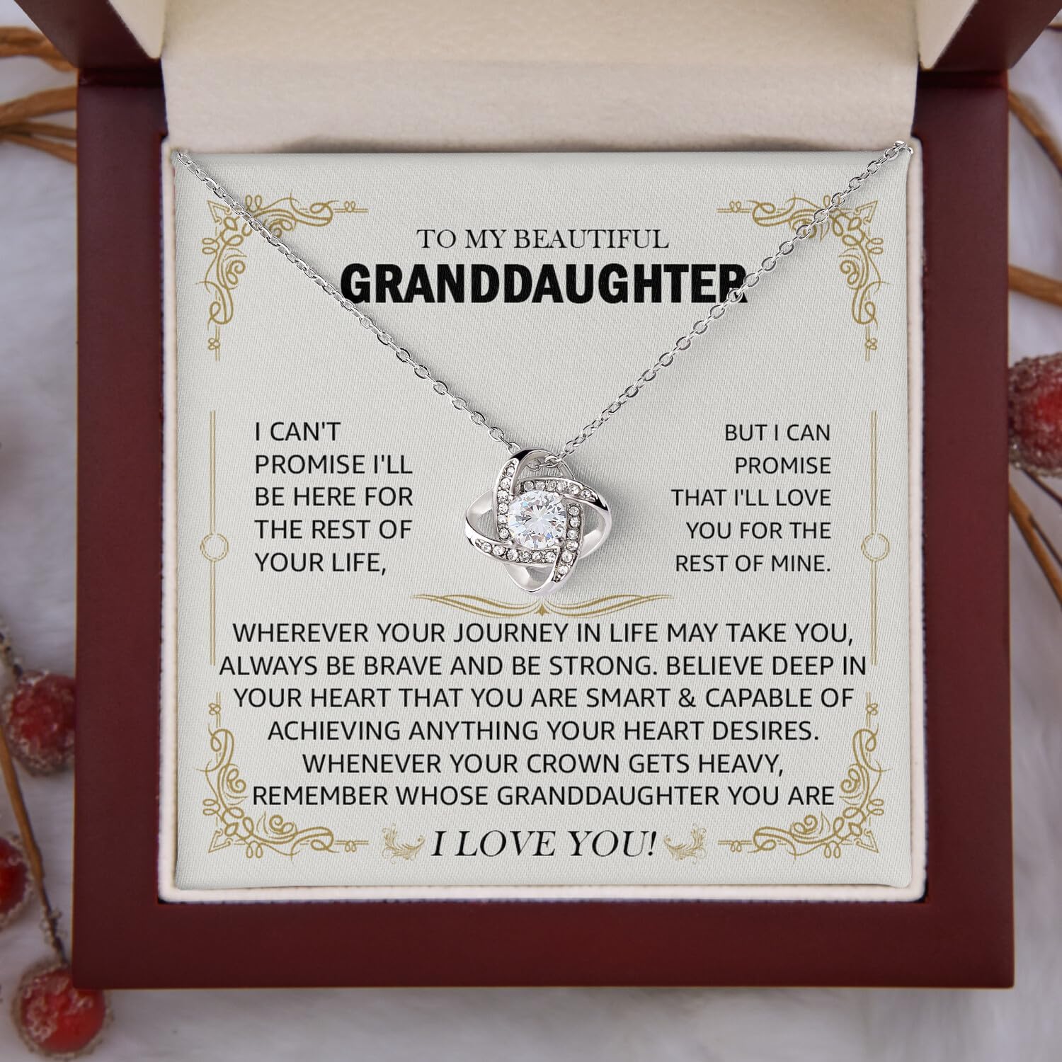 To My Beautiful Granddaughter Necklace, Love Knot Necklace For Daughter, Grand daughter Gifts From Grandma Grandmother Or Grandpa, Christmas Happy Birthday Gifts For Granddaughter
