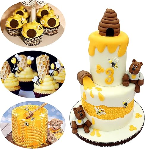 Miniatura 4 de MUYULIN Moldes de fondant de panal de abeja, molde de silicona para decoración de pasteles, suministros de dulces de abejorro para hornear pasteles,