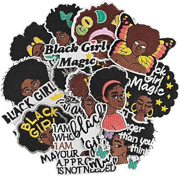 16Pcs Black Girl Iron on Patches, Afro Girl Patches Embroidered Applique