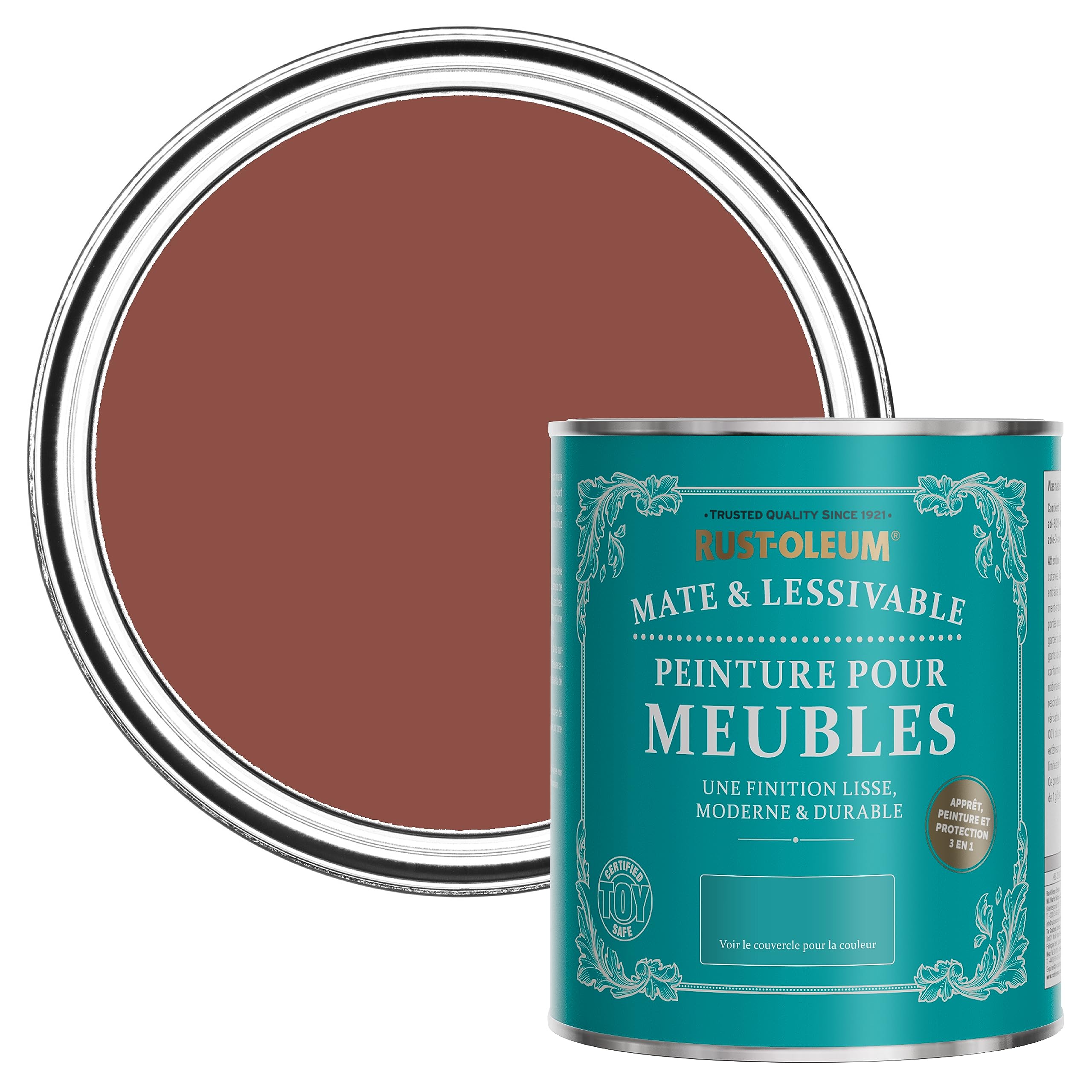 Rust-Oleum Rouge Peinture Mate & Lessivable pour Meubles, Finition Mate - Rouge Brique 750ml
