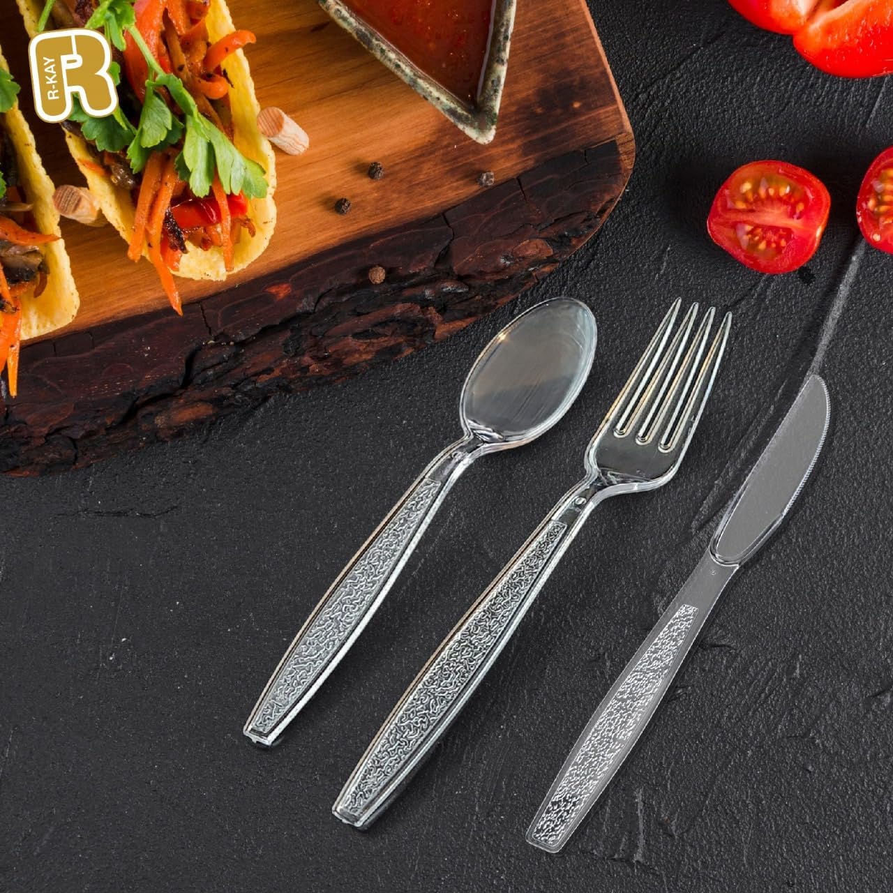 R-kay 400 Pcs Plastic Silverware Heavy Duty - Clear Forks Spoons And Knives Set - BPA Free, Heat Resistance Plastic Cutlery, Disposable Silverware For Party - Image 2
