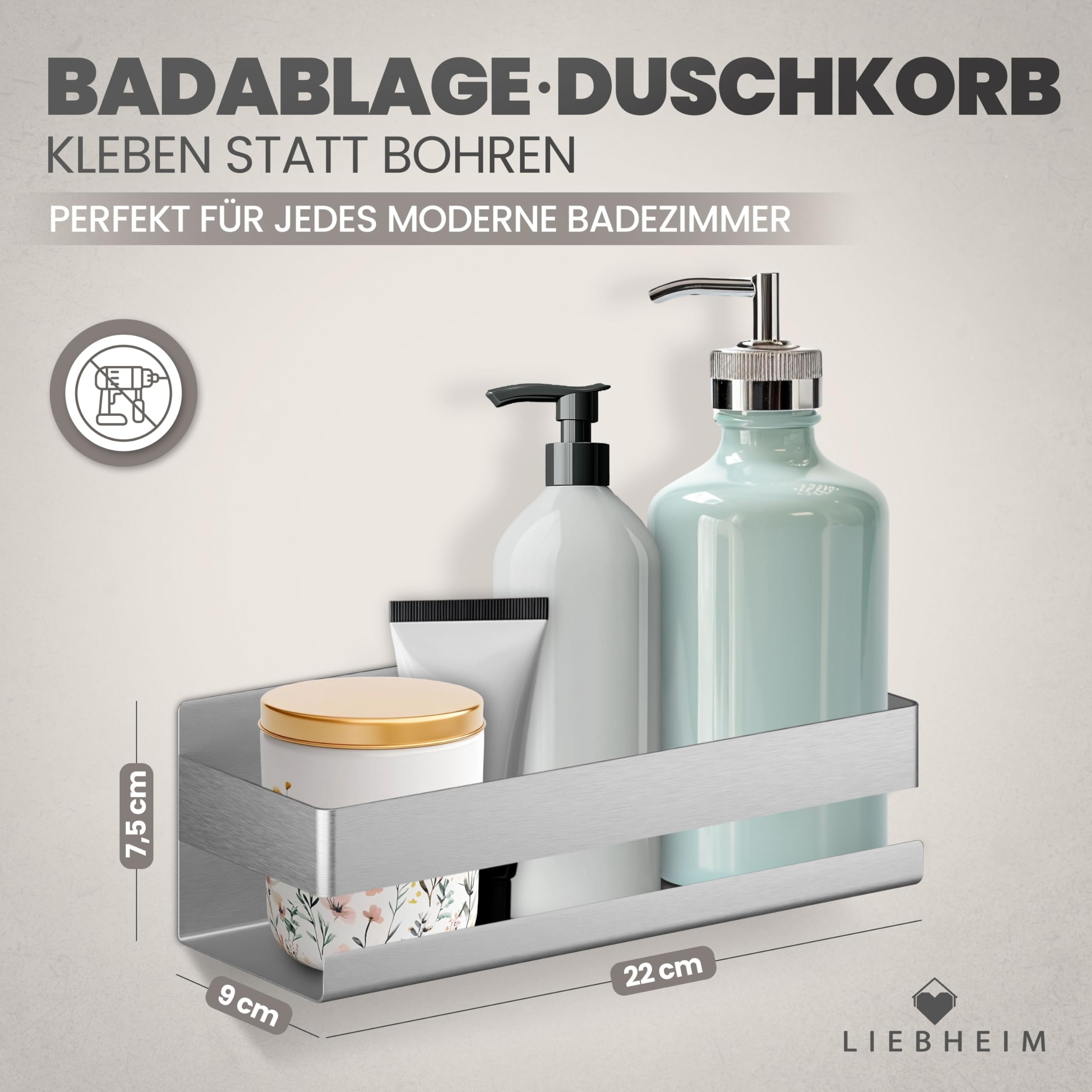 LIEBHEIM Duschablage Ohne Bohren - Badregal - Badezimmer Organizer - Duschregal - Badezimmer Regal - Duschregal Ohne Bohren - Bathroom Organizer - Bad Regal - Duschkorb - Shower Shelf