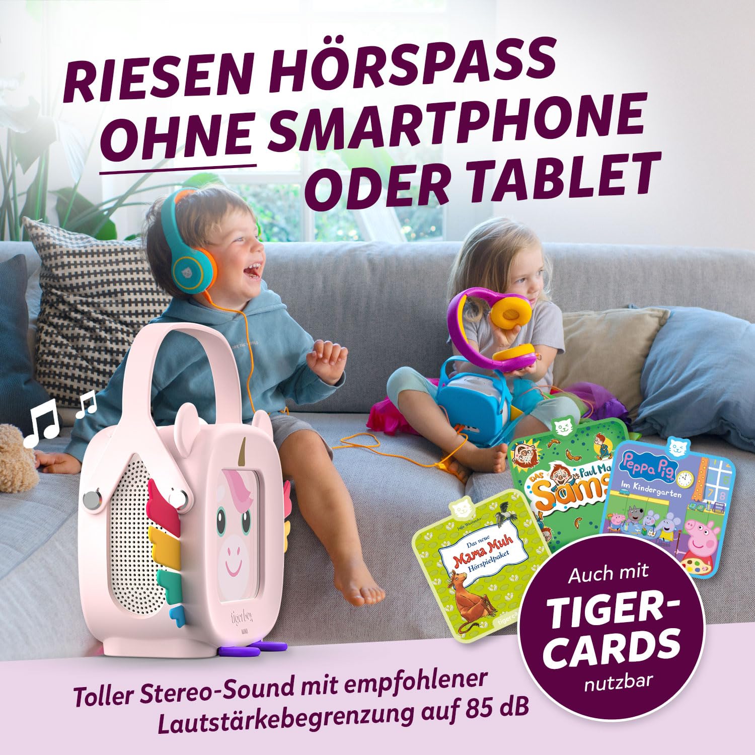 tigermedia tigerbox MINI - Elphi Einhorn | Inkl. 4 Wochen tigertones Zugang | Hörspielbox für kleine Kinder | Mit Offline-Modus, Lautstärkebegrenzung, Kopfhöreranschluss | Kompatibel mit tigercards