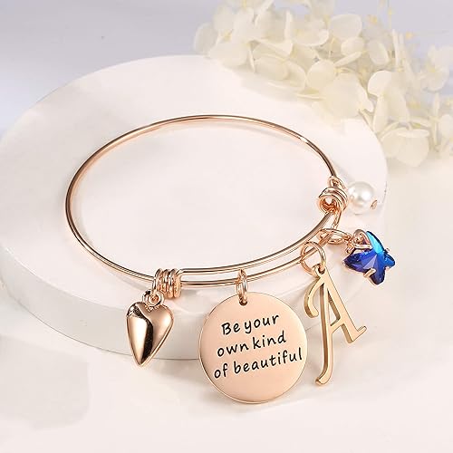 Miniatura 6 de Pulseras con dije de mariposa para mujer, brazalete extensible con mensaje inspirador en inglés Be Your Own Kind of Beautiful, joyería personalizada