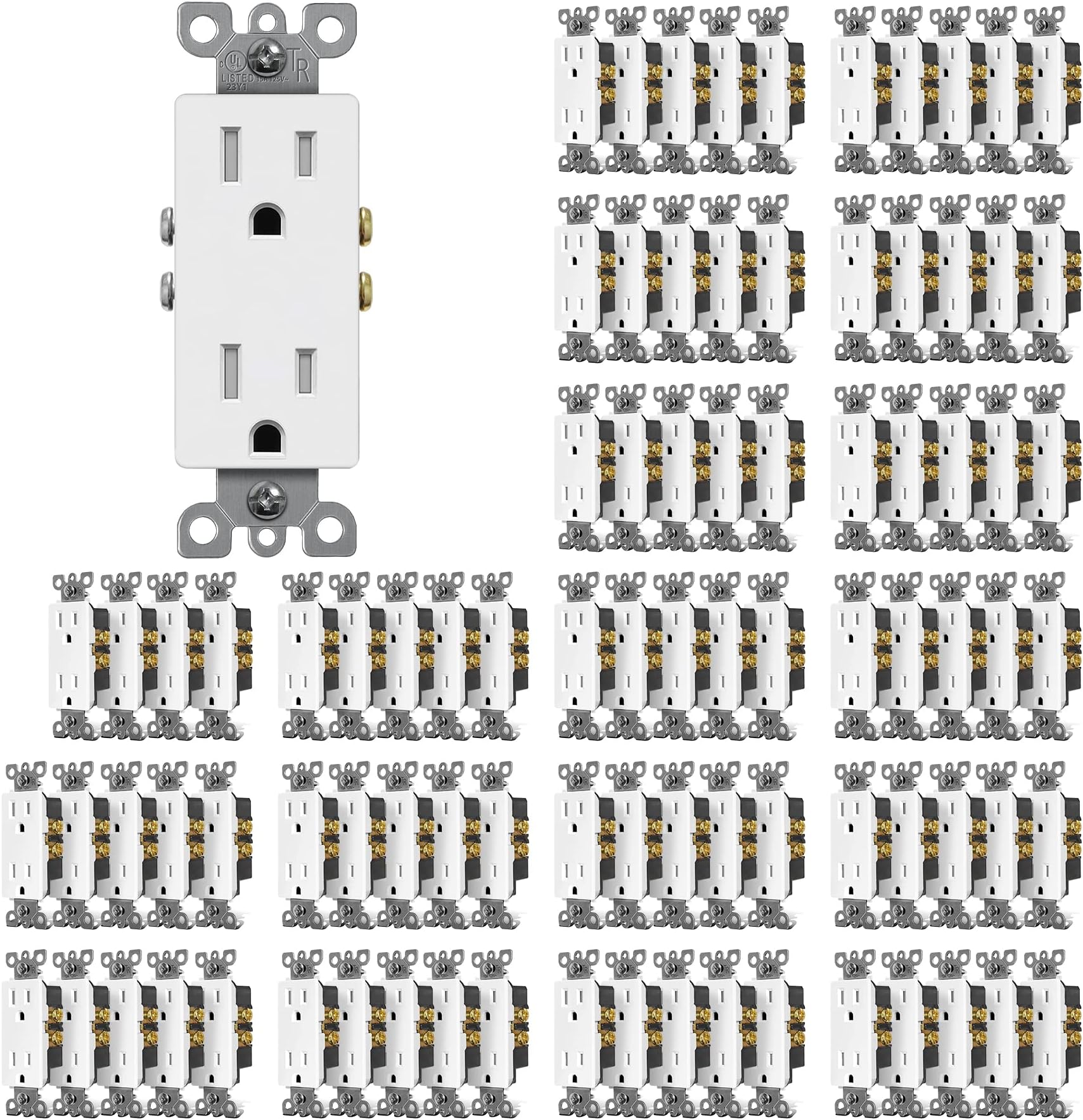 (100 Pack) CML 15 Amp Decor Wall Receptacle Outlet, Child-Safe Tamper Resistant (TR), 15A/125V, Standard Decorator Electrical Outlet, UL Listed, White