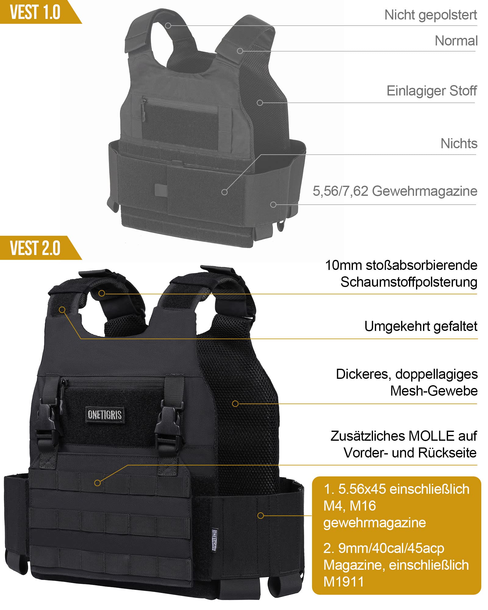 OneTigris Gilet tactique Low Profile Airsoft Gilet Chest Rig Gilet tactique Platate Carrier avec système d'adaptateur pour affiches Airsoft Painball CS