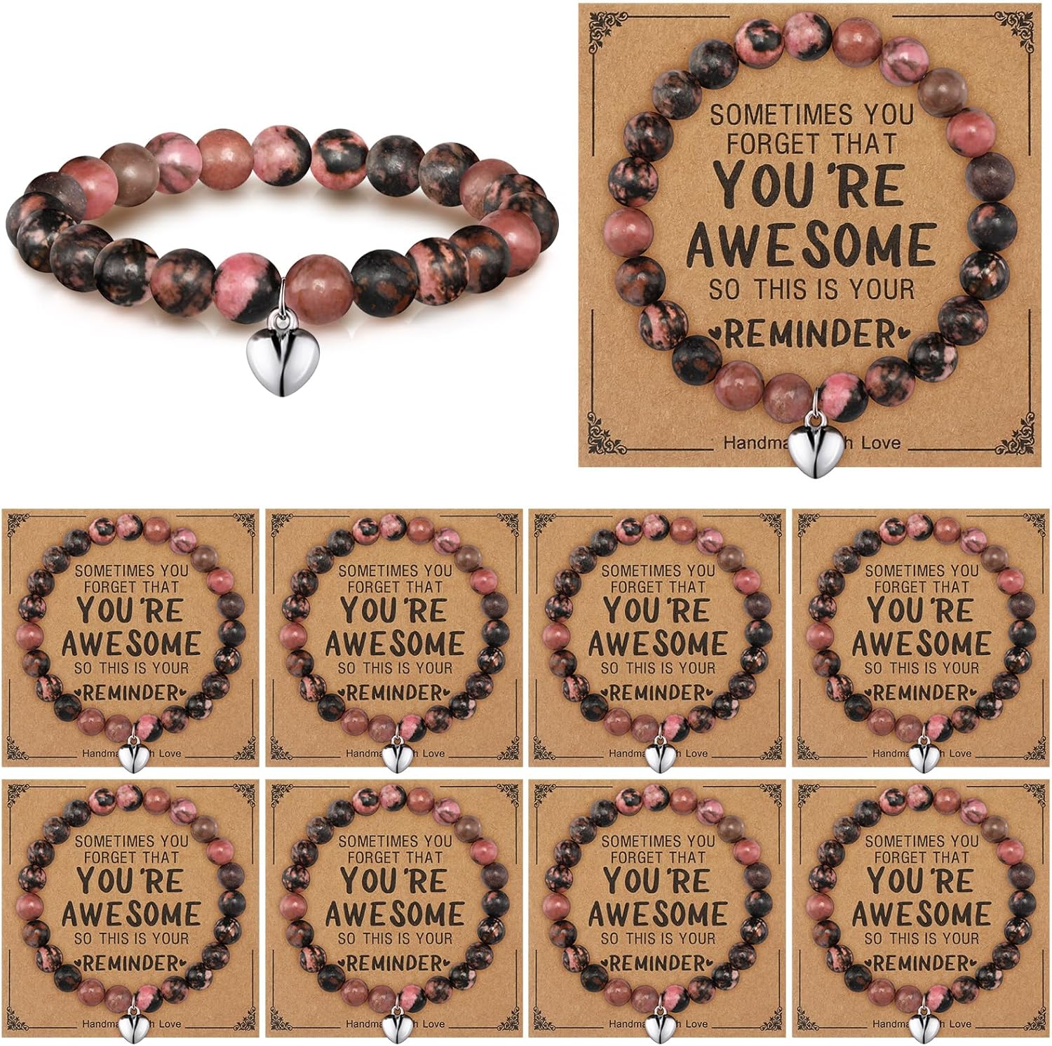 Remuuly 8 Pcs Valentine's Day Gifts Inspirational Bracelet Galentines Day Gifts for Her You're Awesome Adjustable Beaded Natural Stone Bracelet