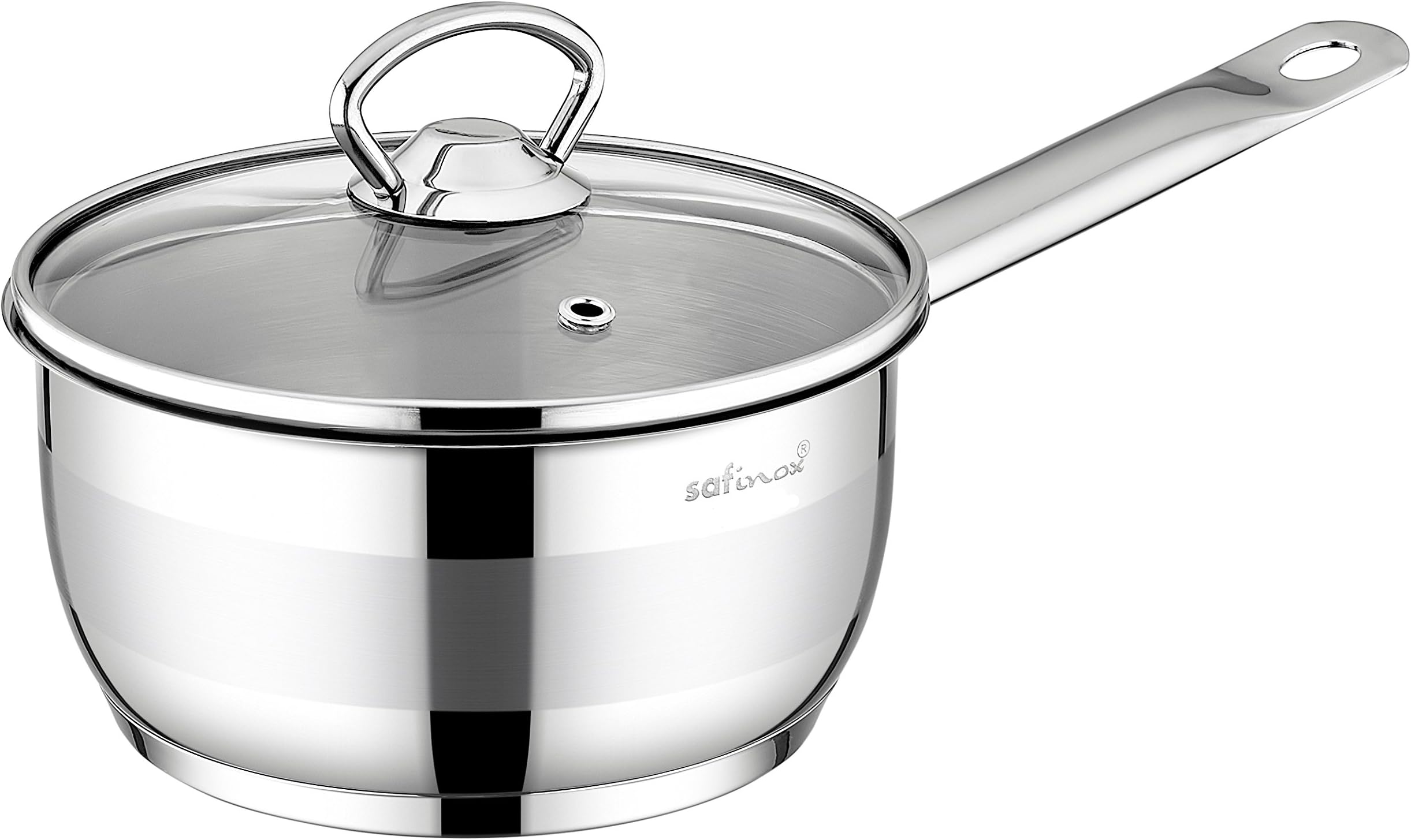 18/10 Stainless Steel Tri-Ply Thermo Capsulated Bottom 3-Quart Sauce Pan with Glass Lid, Induction Ready, Dishwasher Safe