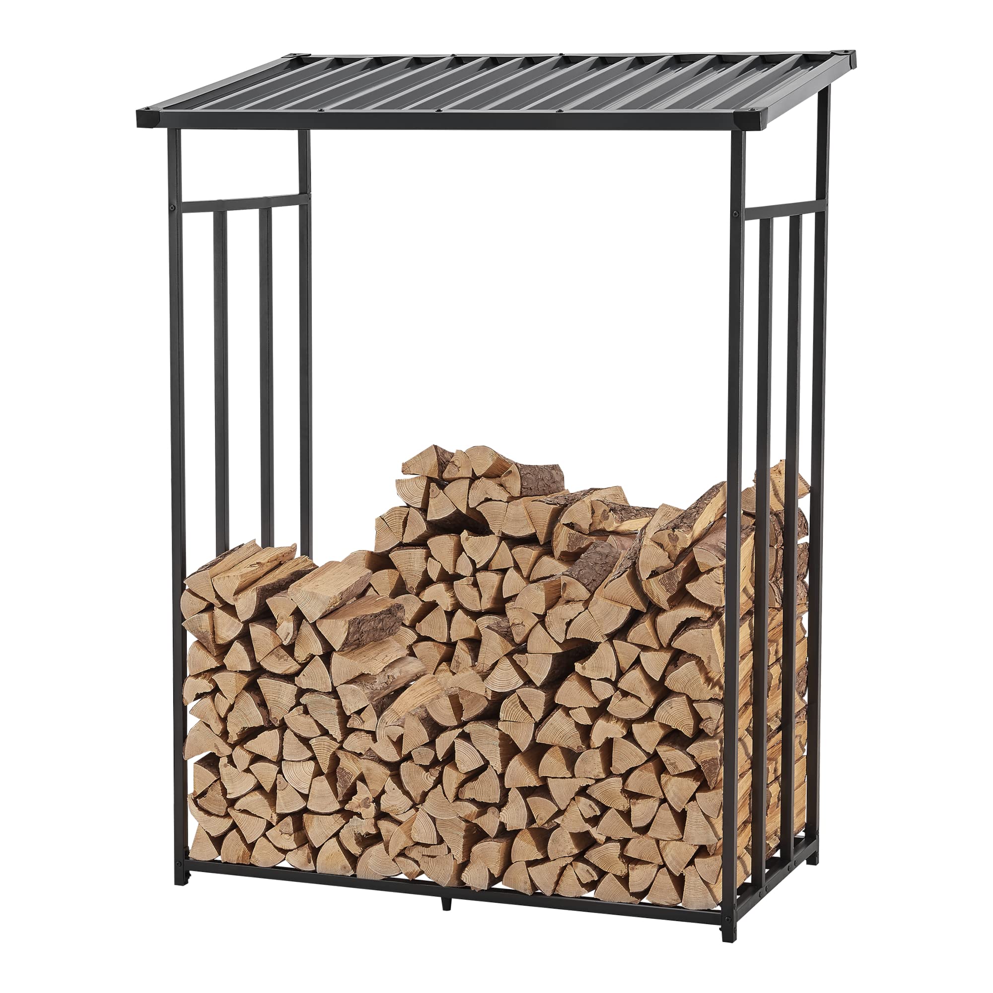 Casa.pro Abri-Bûches Couvert Housse Protection Support Bois de Chauffage Range-Bûches Stockage Extérieur Acier Galvanisé Laqué Polyester Métal Noir