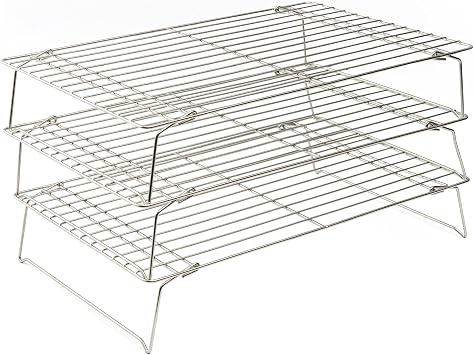 Ultra Cuisine Heavy Duty 3 Tiers Stackable, 16" x 10" Cooling Rack for Cooking and Baking - Professional Grade Premium 100% Stainless Steel Baking Rack & Wire Cooling Mesh - Dishwasher Safe - Pack 3