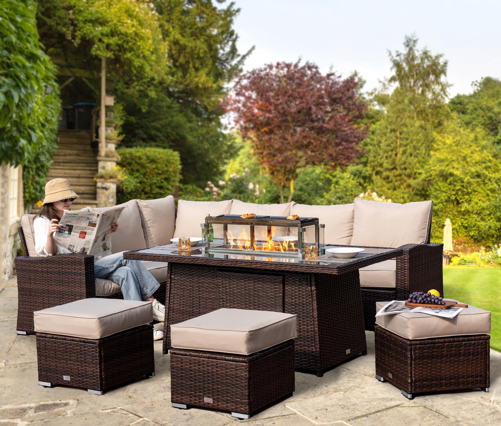 Milano Garden Lounge Set With Fire Pit LG Milano Lounge Set With