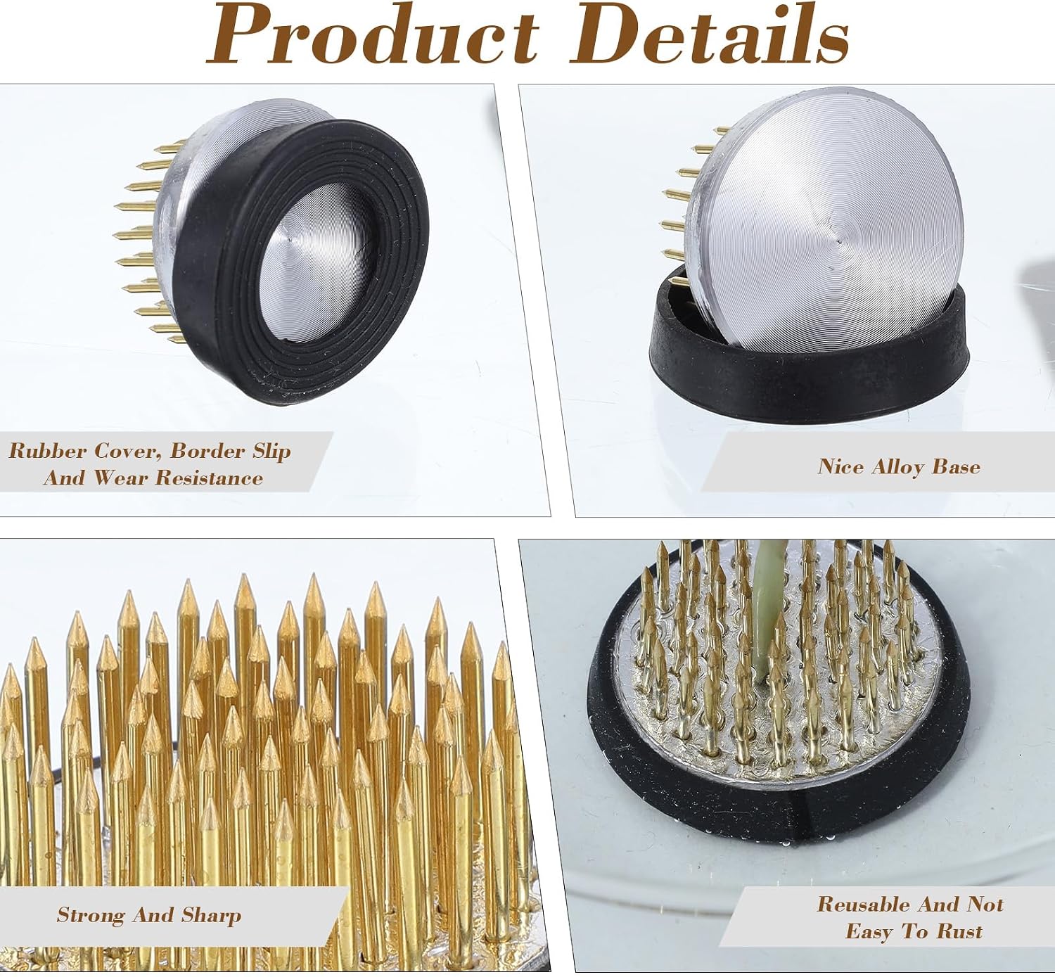PercyEffie 8Pcs Flower Frog Round Brass Flower Arrangement Holder 1.34In Floral pins Floral Frog for Arrangements vase Frogs stem Holders Pin Holder for Ikebana Home Decoration Supplies Mini Plant