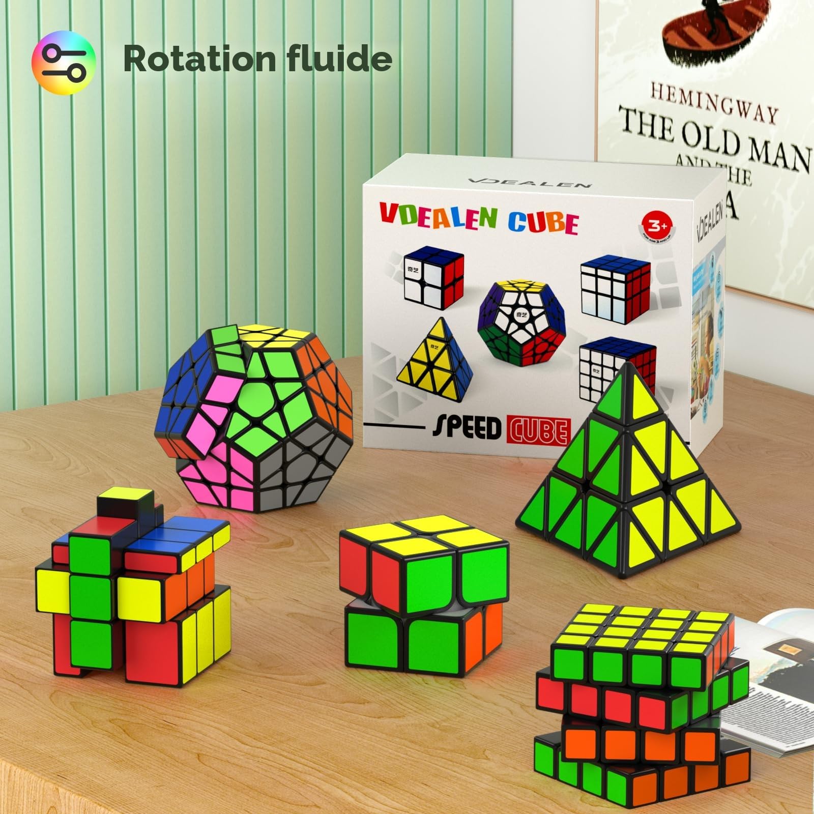 Vdealen Speed Cube Magique 2x2 4x4 Pyramide Megaminx Mirror Cube de Vitesse, Lisse Autocollant Magic Cube Puzzle, Cadeau pour Enfants Les Adolescents Adultes