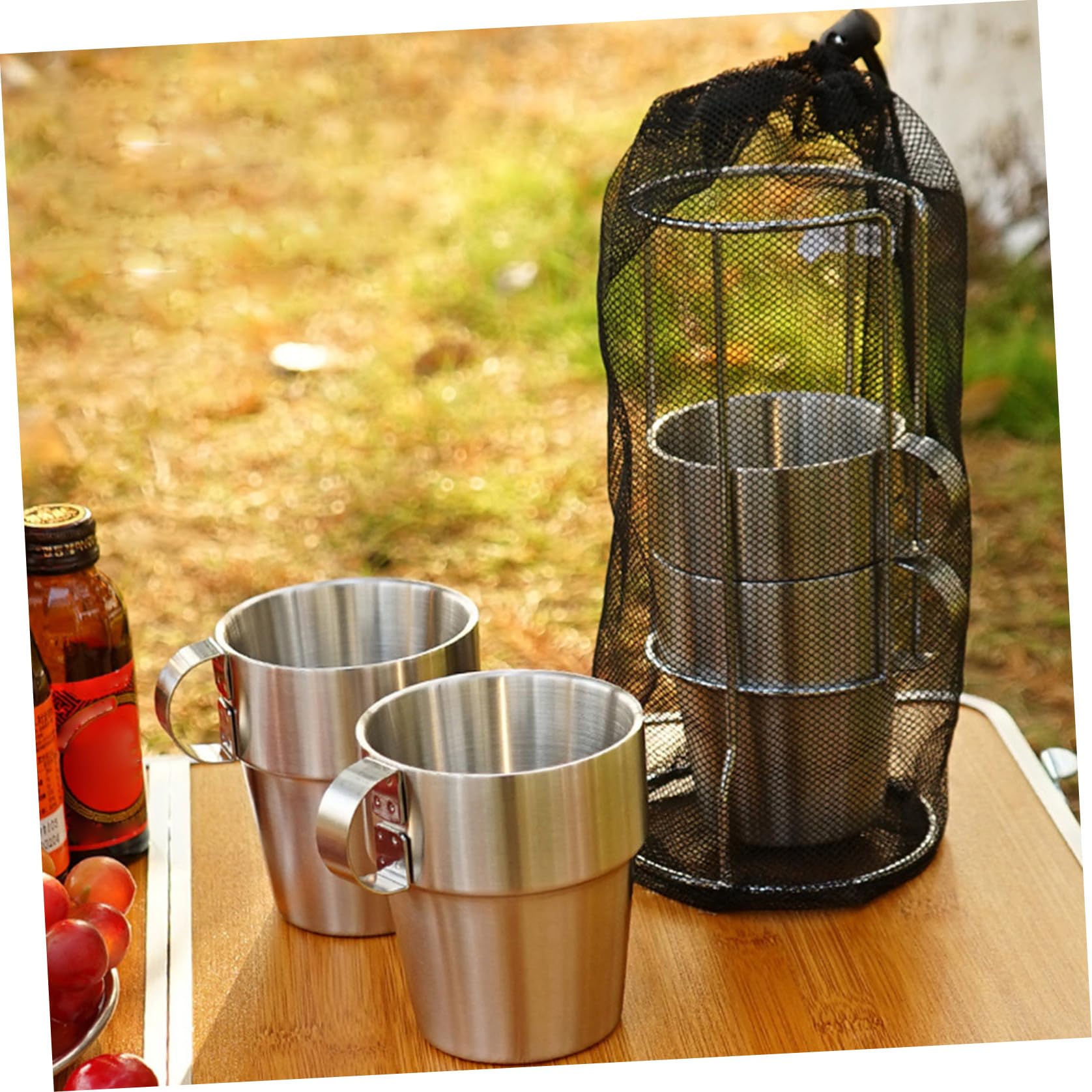 Alasum Juego de 1 Taza de Acero Inoxidable de Doble Pared, Taza Antiquemaduras y Portátil para Café y Barbacoas al Aire Libre