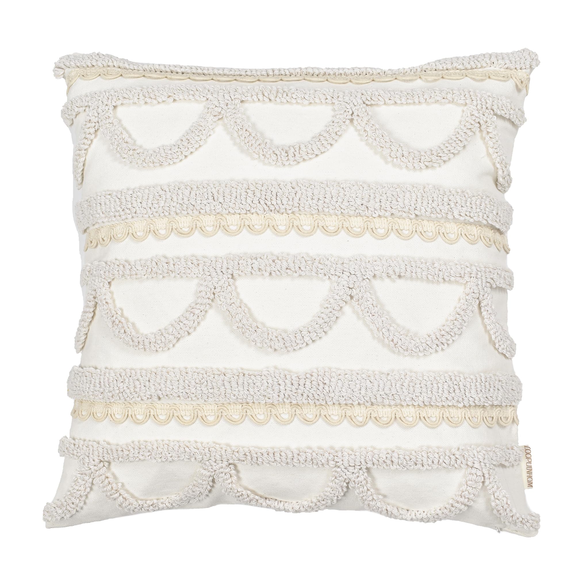 Federa per cuscino bohémien, 45 x 45 cm, trapuntata, con nappe, decorativa, per divano, letto, soggiorno, camera da letto, beige