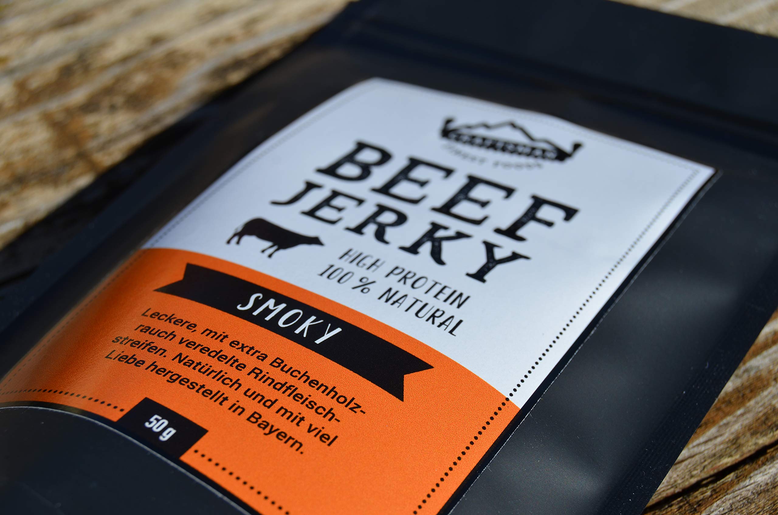 Craftsman Beef Jerky Smoky 500g | Ohne Zucker | Aus Deutschland - Bayern | Jerky Beef Set 10 x 50g | 100% Rindfleisch | High Protein 68% | Dörrfleisch/Trockenfleisch Smoky | 100% Natürlich
