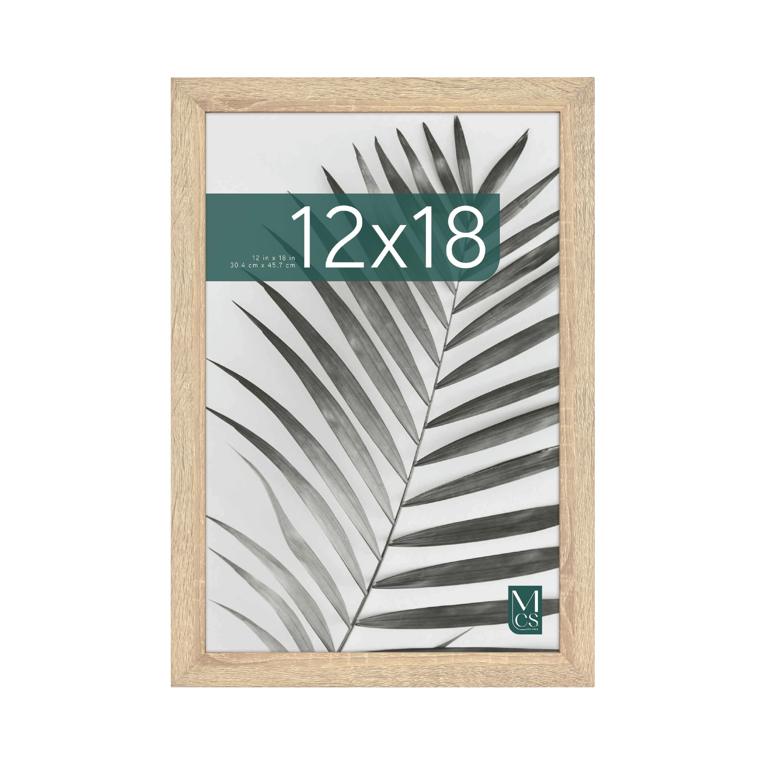 mcs studio gallery 12x18 picture frame natural woodgrain, rectangle photo frame for photos, posters & art prints (1-pack)