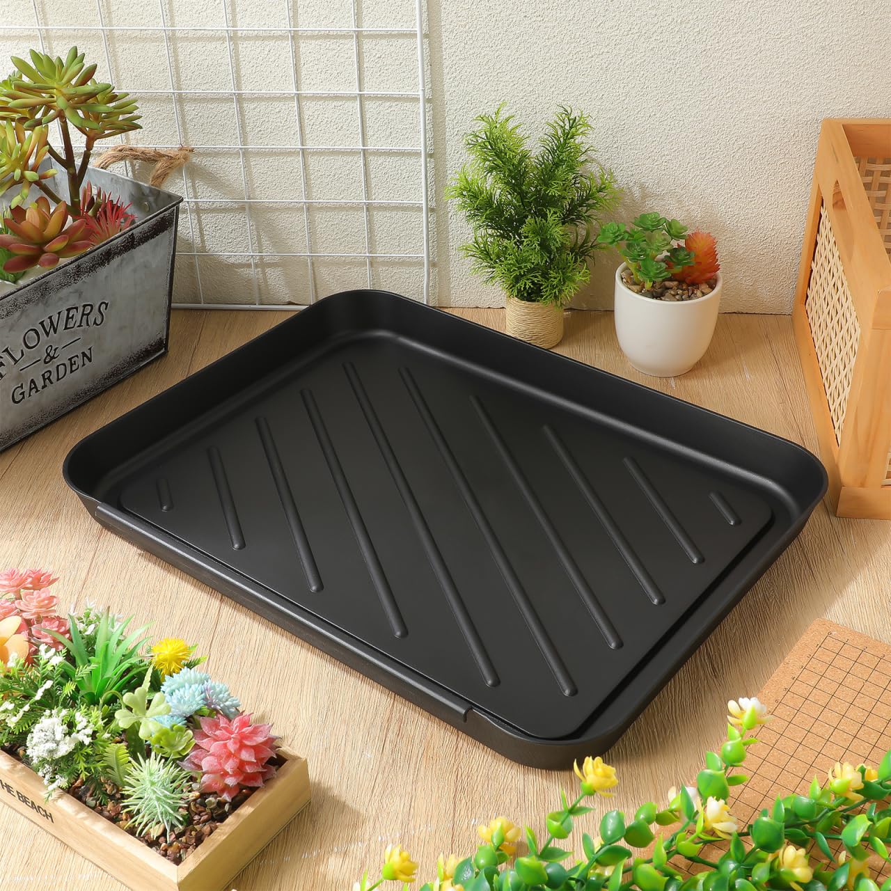 SHINEOFI Plateau Polyvalent pour Chaussures 15.75X11.81X1.38 Pouces Bac De Rangement Antidérapant pour Voiture Salon Jardin Cuisine