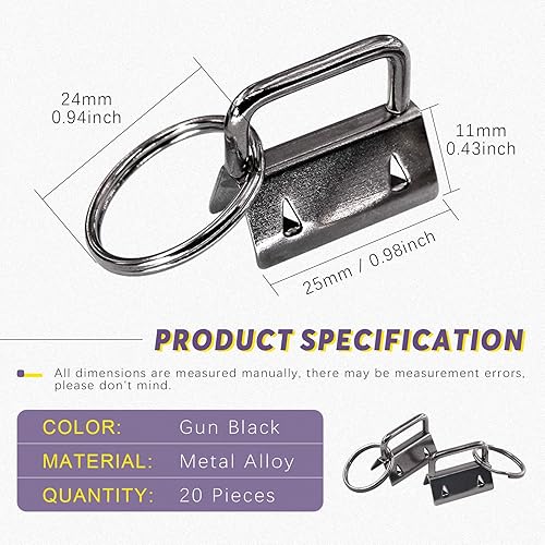 Miniatura 3 de Swpeet 90 llaveros de bronce y negro pistola de 1 pulgada con juegos de llaveros, perfectos para pulseras de bolsa con telacintacorreagrabado en