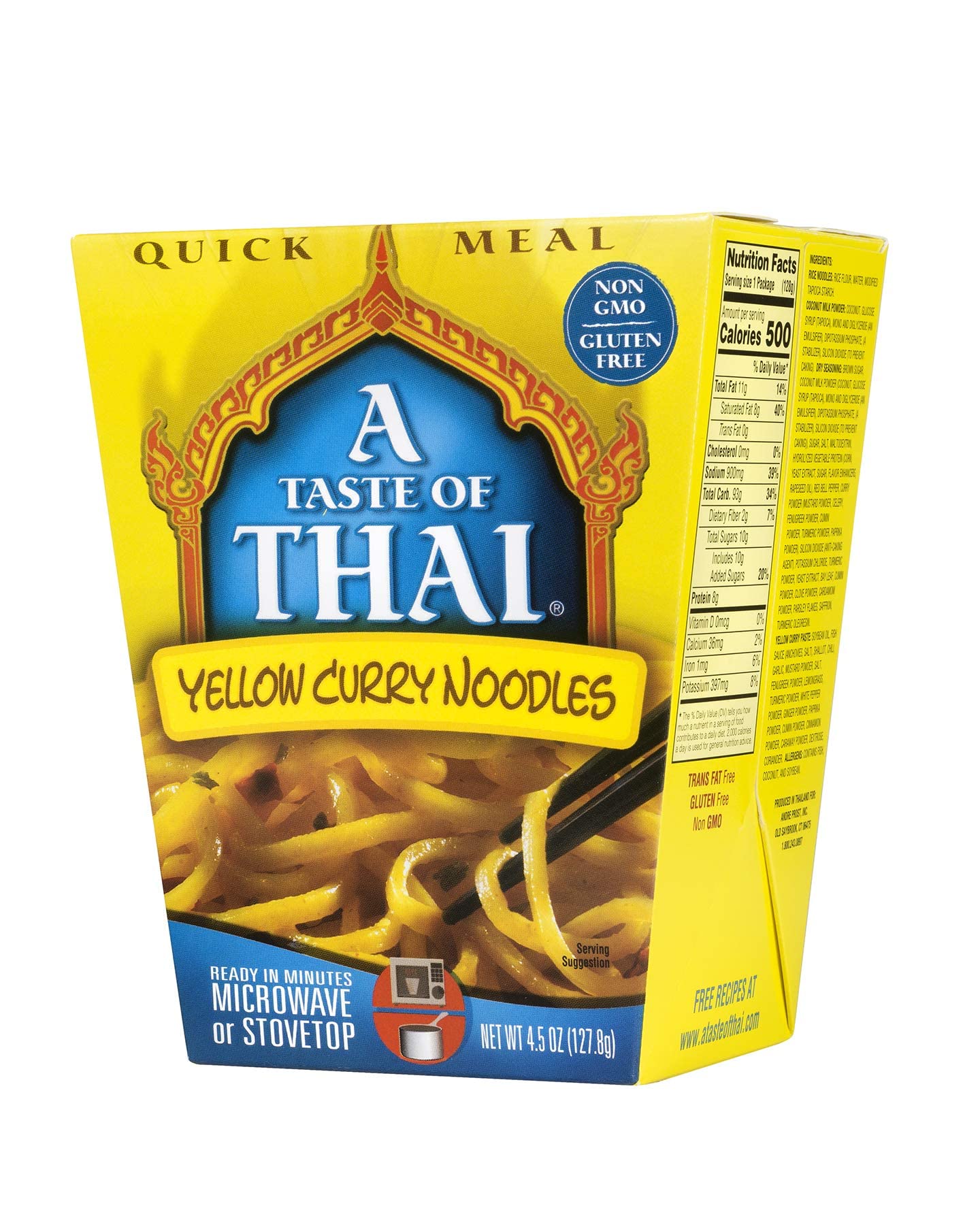 A Taste of Thai Yellow Curry Noodles |Heat & Eat Instant Noodle | Flavored with Authentic Thai Sauce -Non-GMO,Gluten Free, Trans Fat Free- Perfect Side for Chicken, Fish & Meat Entrees| 1 Pack (4.5oz)