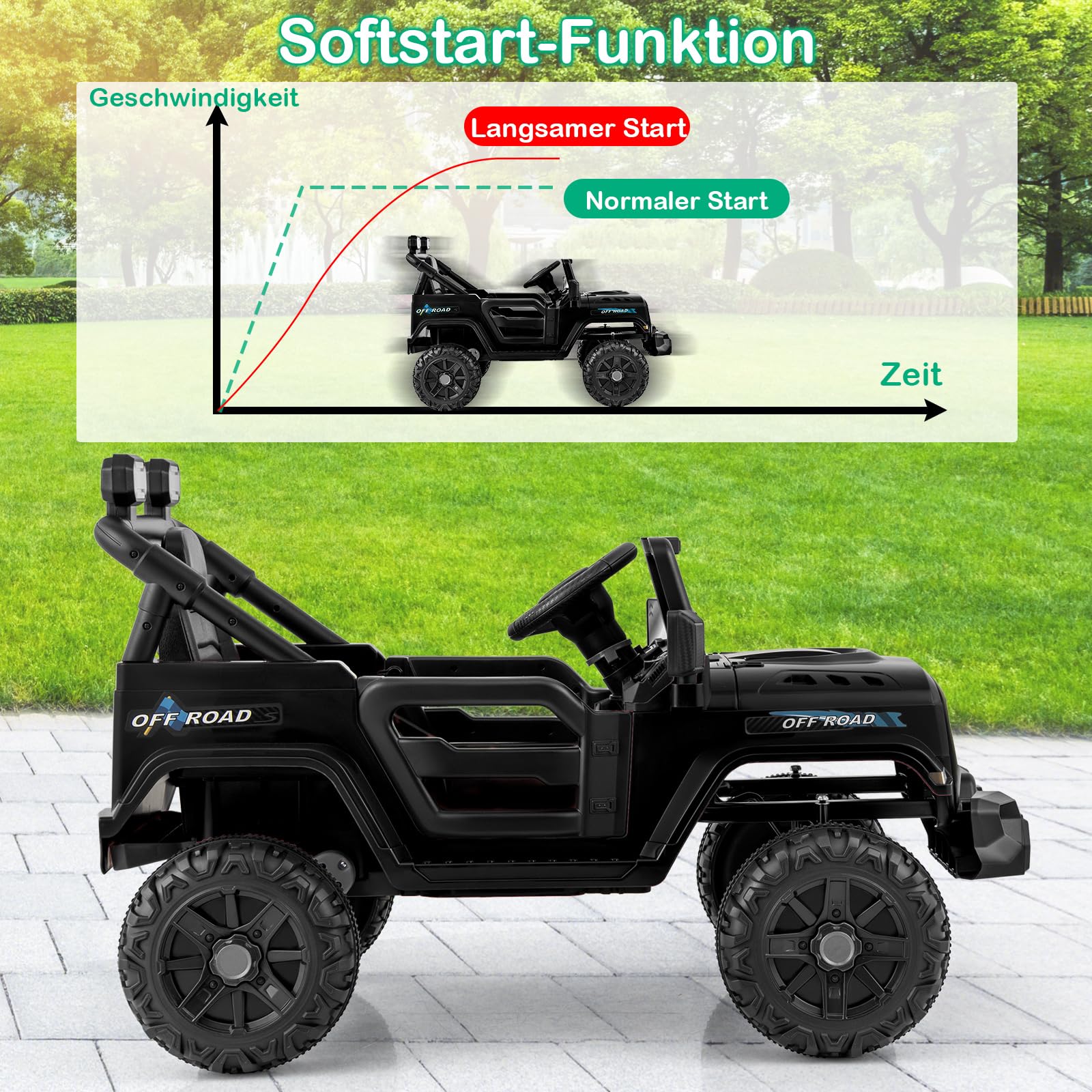COSTWAY Elektryczny samochód dziecięcy 12 V, z pilotem zdalnego sterowania 2,4 G, diodami LED, muzyką i klaksonem, dla dzieci od 3 lat (czarny)