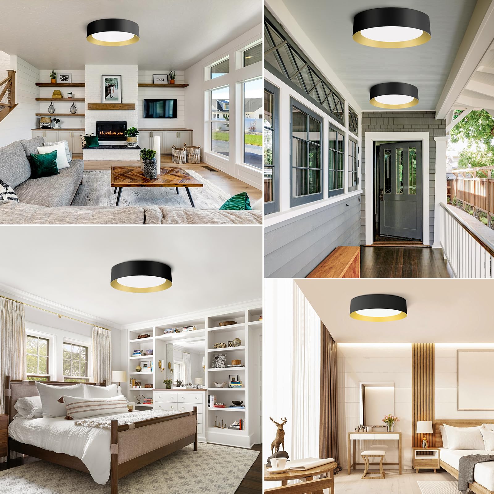 Flush Mount Ceiling Light, LED Light Fixtures Ceiling Mount, Black and Gold Ceiling Light Fixture, 300W Equivalent Dimmable Ceiling Lamp with 5CCT Adjustable, Modern Ceiling Light for Hallway Bedroom