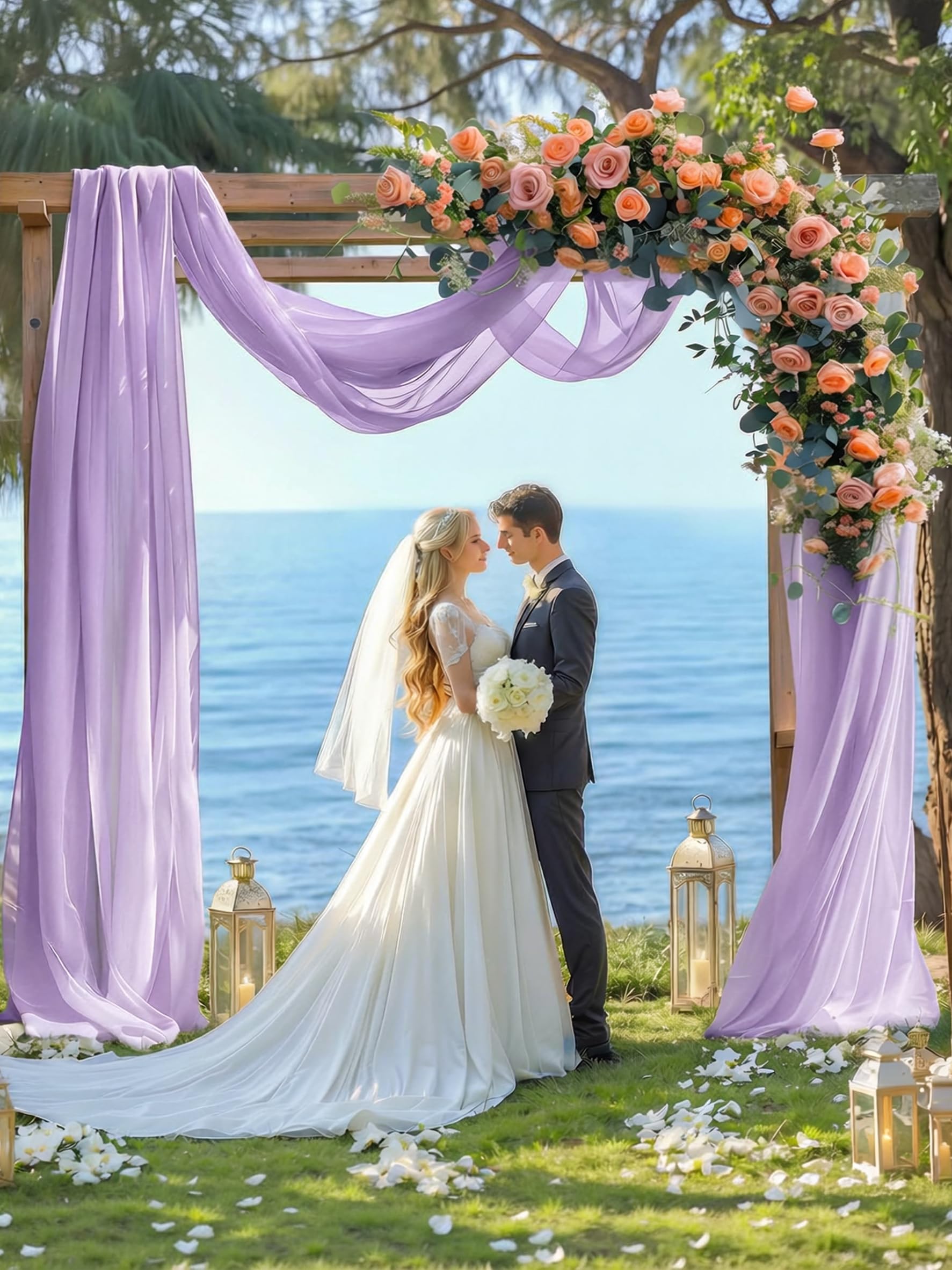 30" x 19.69Ft Wedding Arch Draping Fabric, Purple Chiffon Sheer Voile Backdrop Curtain Wedding Arch Backdrop Drapes Curtains for Arbor Wedding Archway Ceremony Ceiling Decorations