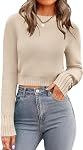 Zeagoo Chandail d'automne à col rond pour femmes 2026 Trendy Soft Ribbed Knit Long Sleeve Pull Jumper Tops