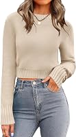 Zeagoo Women's 2026 Fall Crewneck Cropped Sweater: Trendy Long Sleeve Ribbed Knit Pullover Top