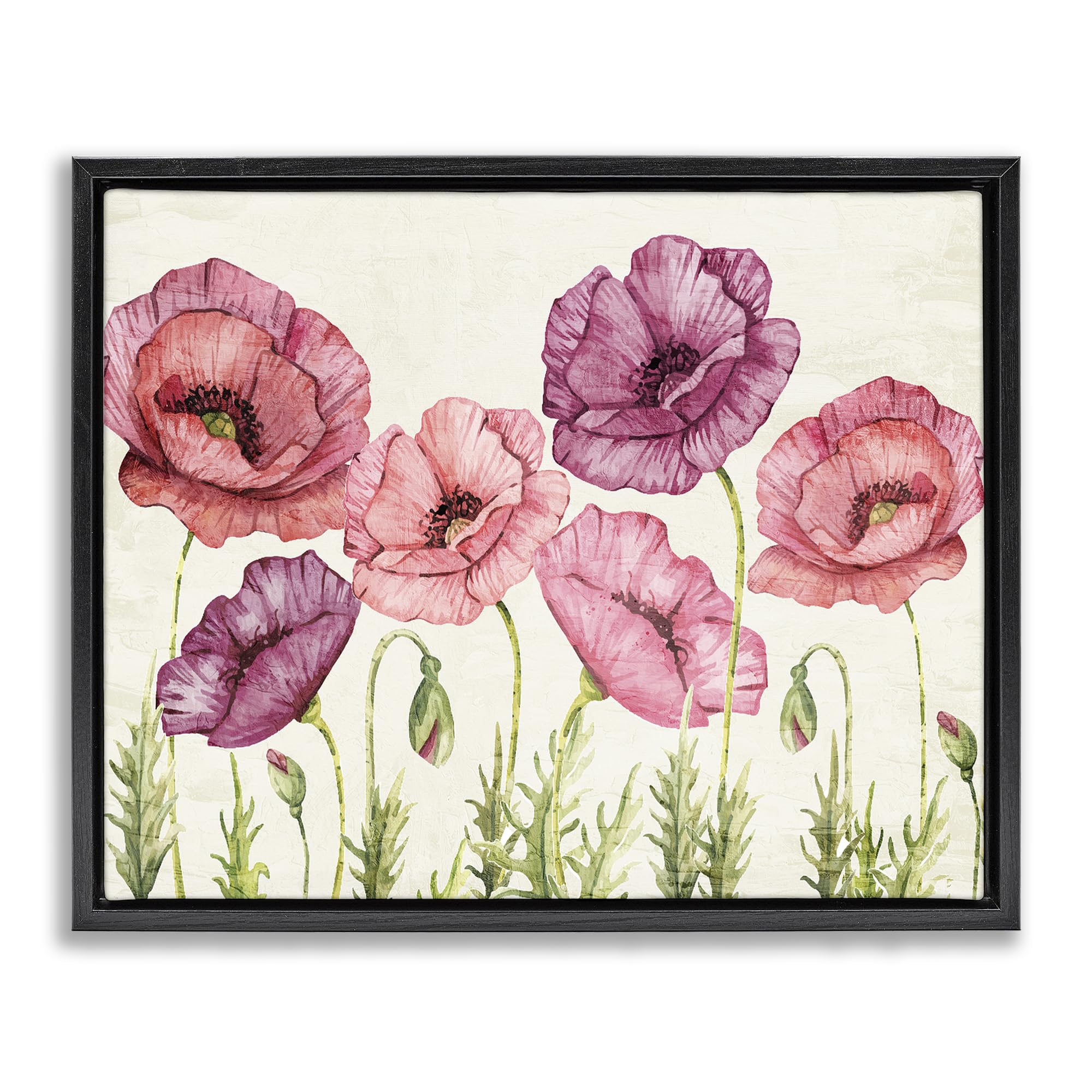 Stupell Industries Jet Black (Matte) 'Poppy Days Vintage Blooms'| Floating Frame Canvas Art