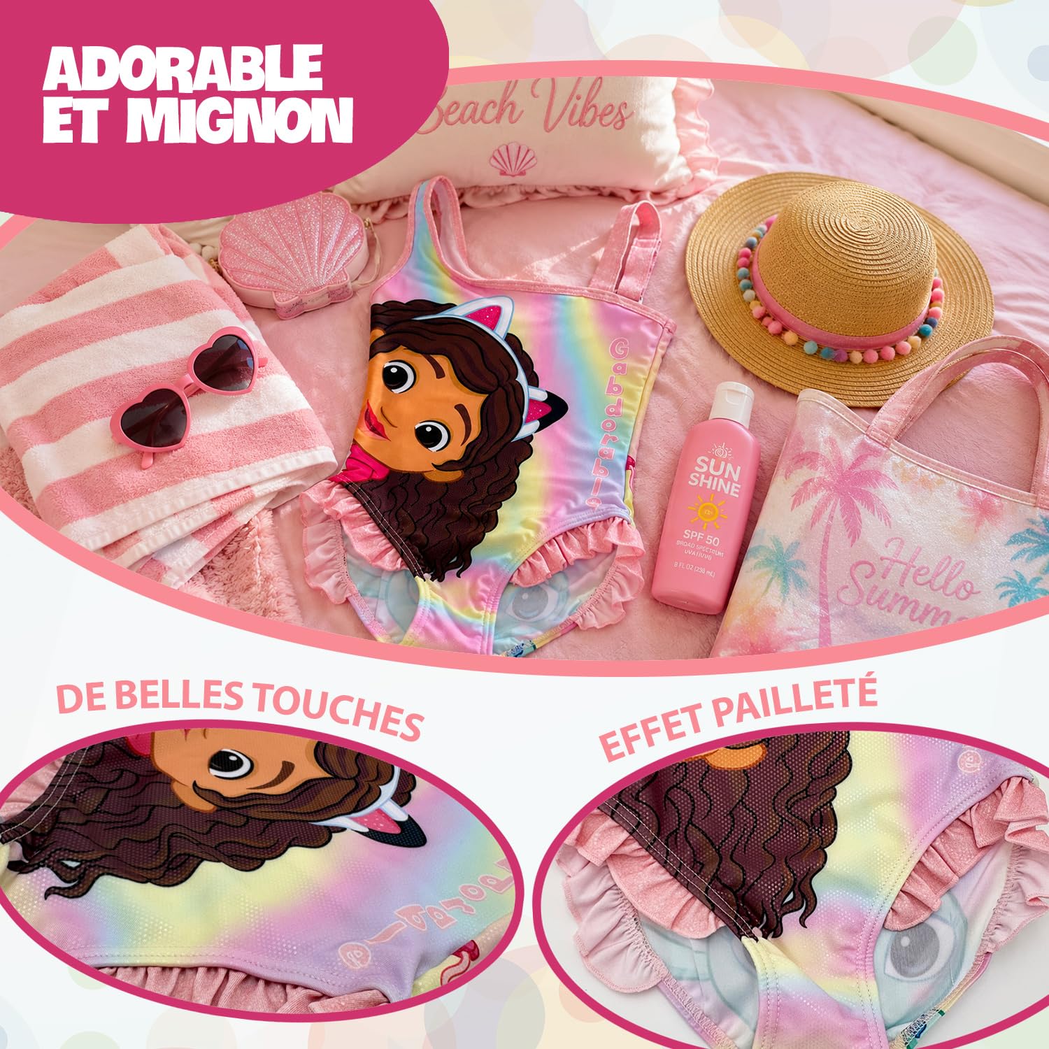 Gabby's Dollhouse Costume da Bagno Bambina Intero – Costume Arcobaleno con Gabby e Le Amiche Gatte – Spalline Regolabili – Mare Piscina Estate – 2-6 Anni (IT, età, 6 Anni, Regular)