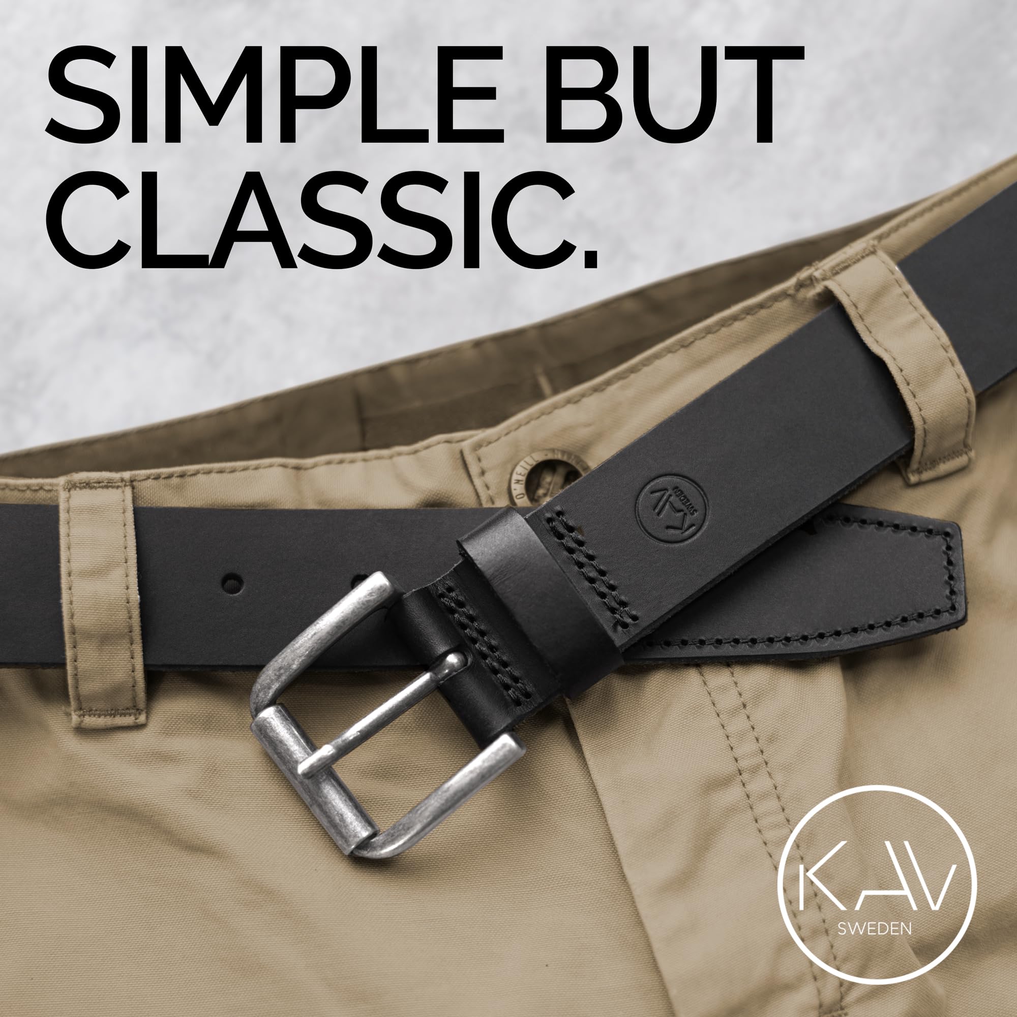 KAV SWEDEN Calister Belt for Men - Handmade Leather Belt - 1.57” Wide, Italian Full Grain Leather - Classic Design with Modern Touch