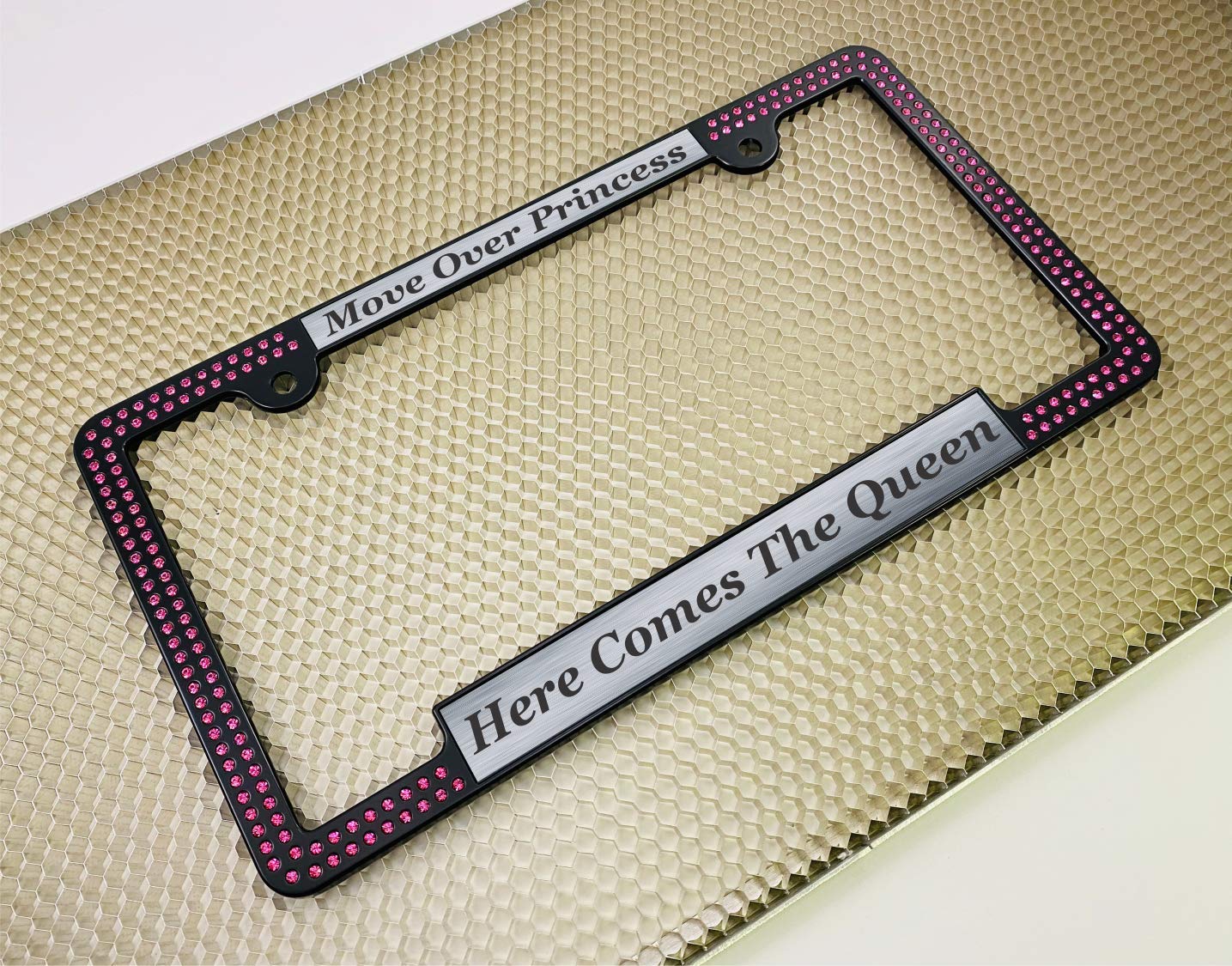 Crystals - Custom Personalized Black Metal Car License Plate Frame with Pink Cr - Picture 63 of 132