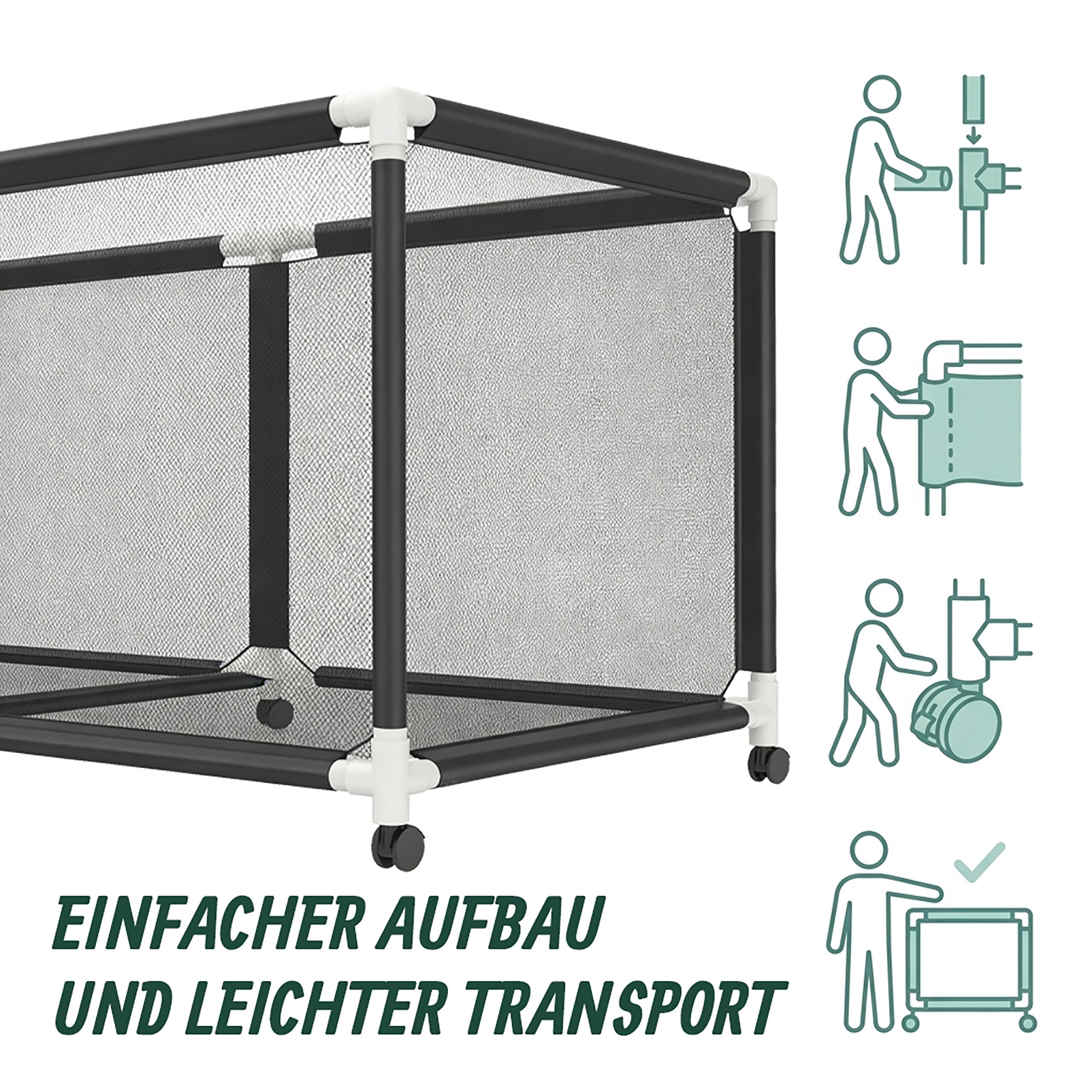 Relaxdays Ballwagen, 4 Rollen mit Bremse, Ballkäfig für Fußball, Basketball, Volleyball, Größenauswahl, schwarz