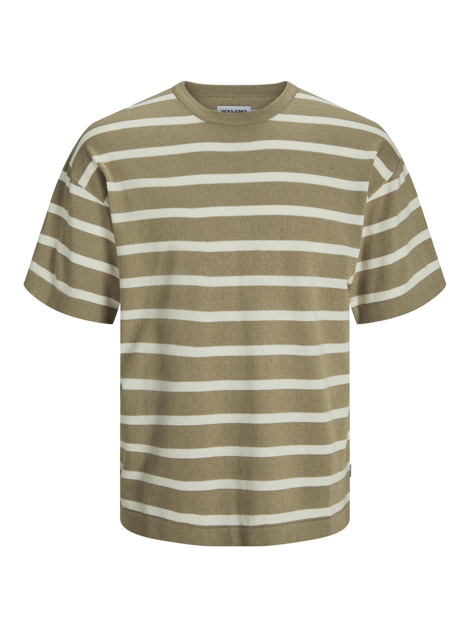 JACK & JONES Men's Jjeemil Knit Tee Ss Sn Shirt, Coriander/Stripes:w. Cloud Dancer, L